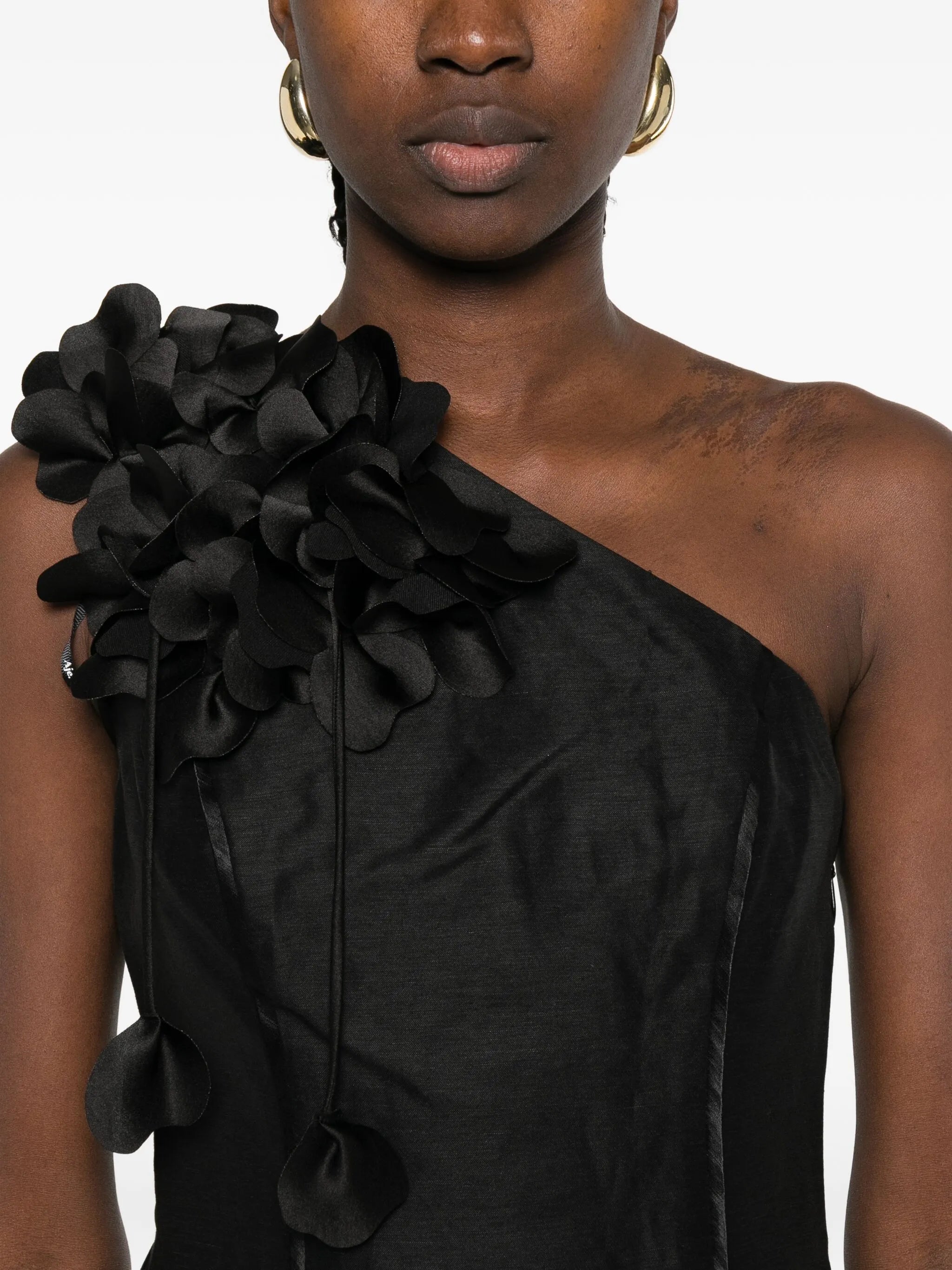Camille floral-appliqué one-shoulder mini dress