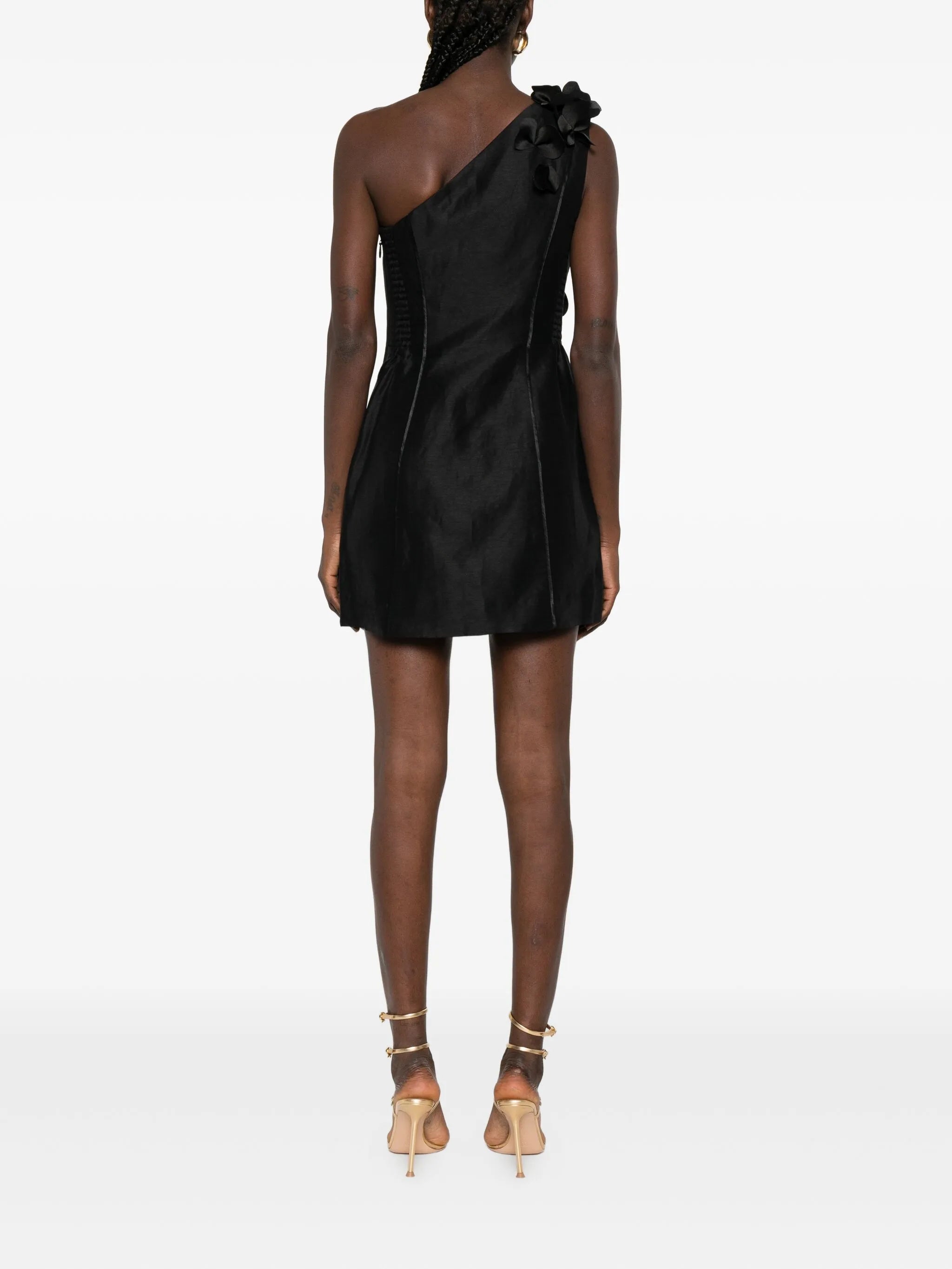 Camille floral-appliqué one-shoulder mini dress
