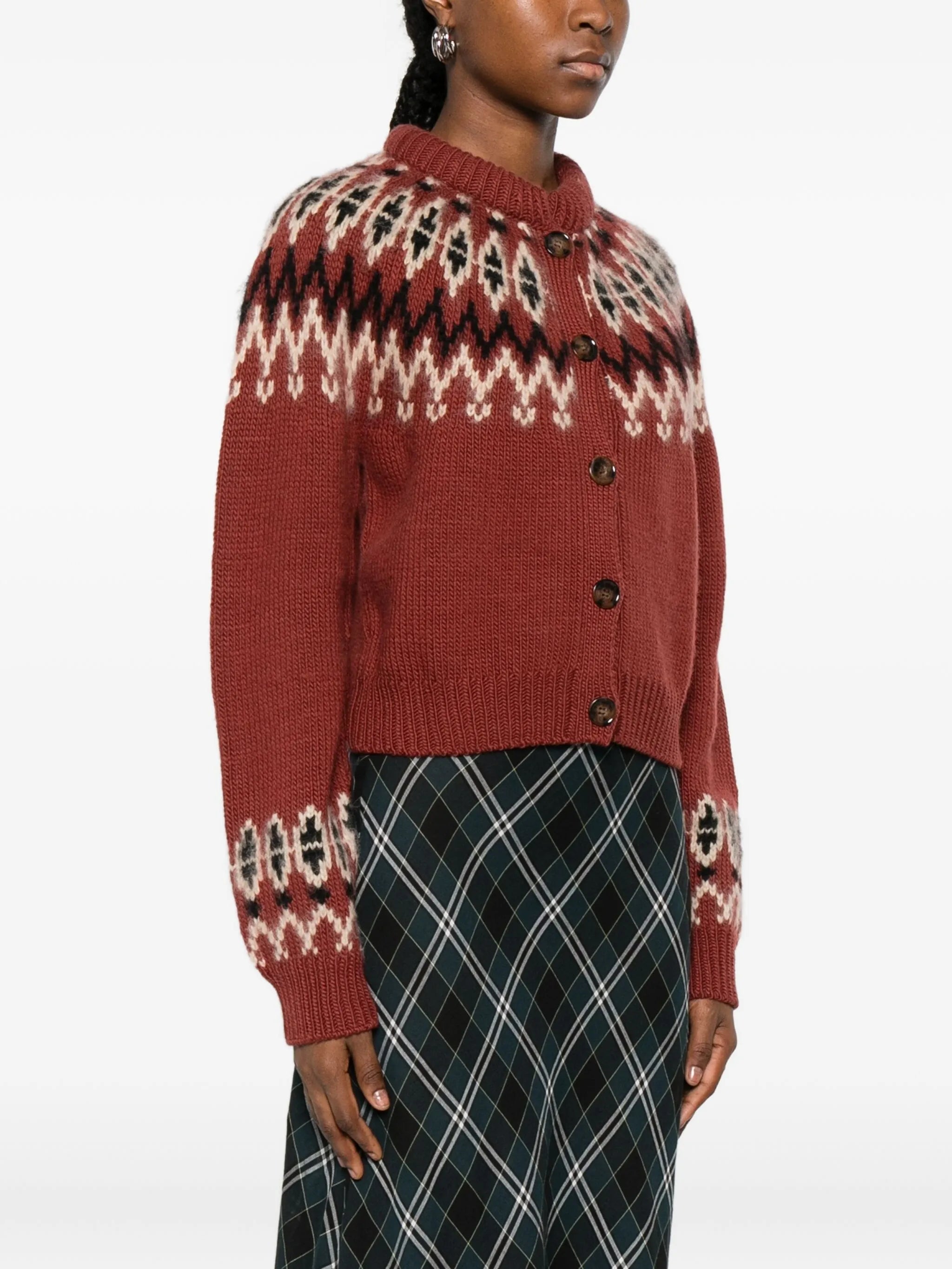 Clarke patterned-intarsia cardigan
