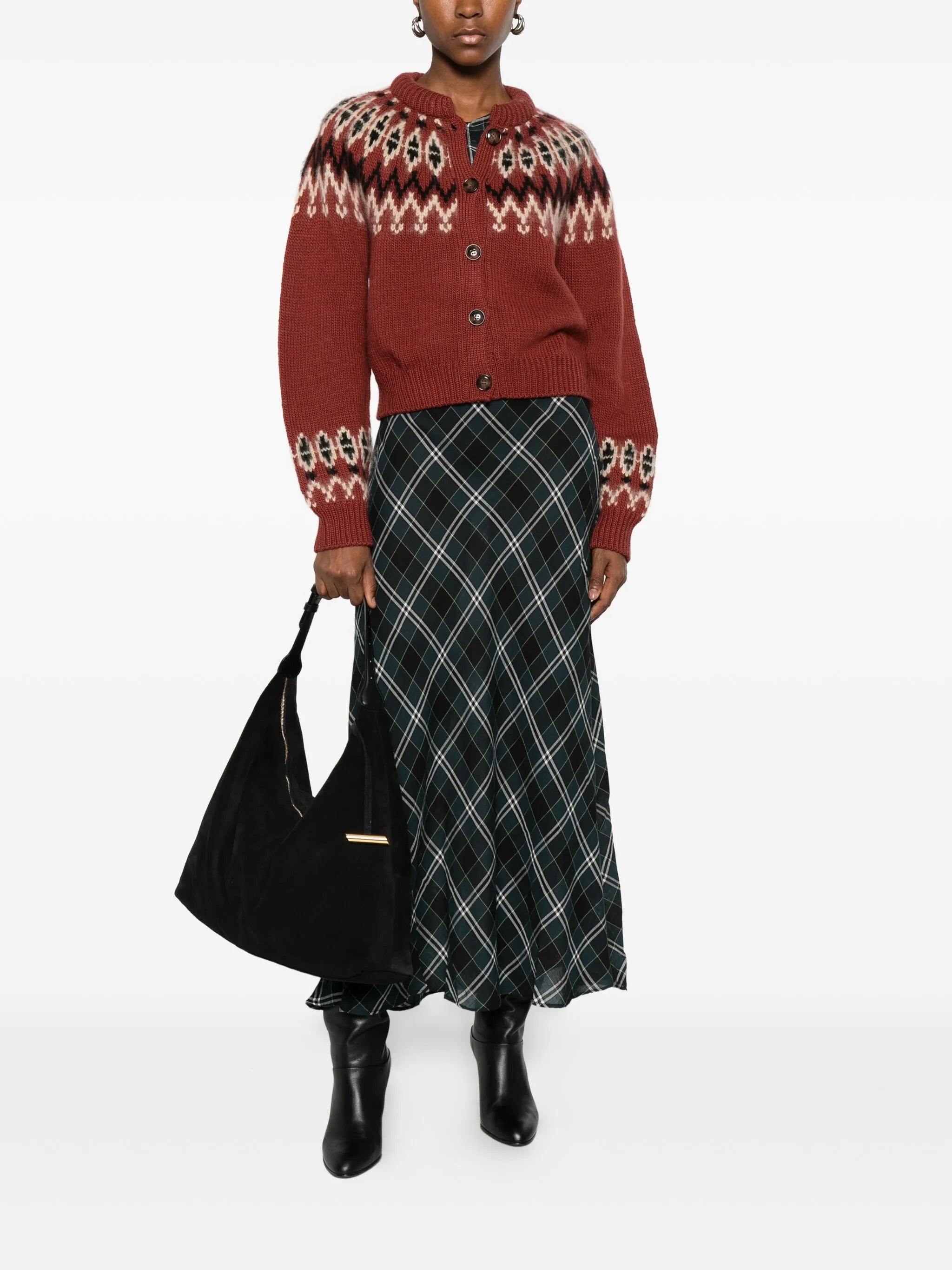 Clarke patterned-intarsia cardigan