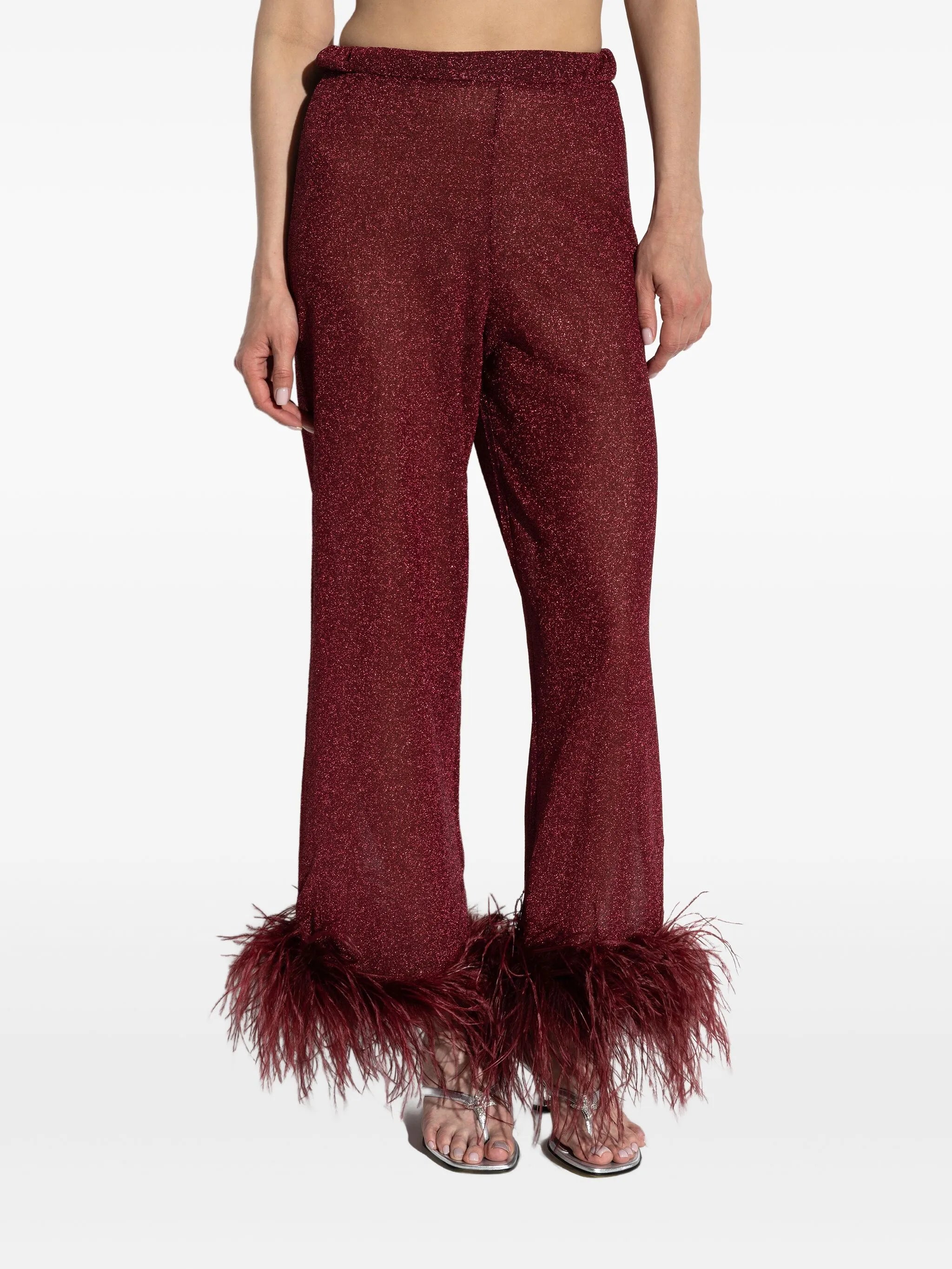 Plumage feather-trim trousers