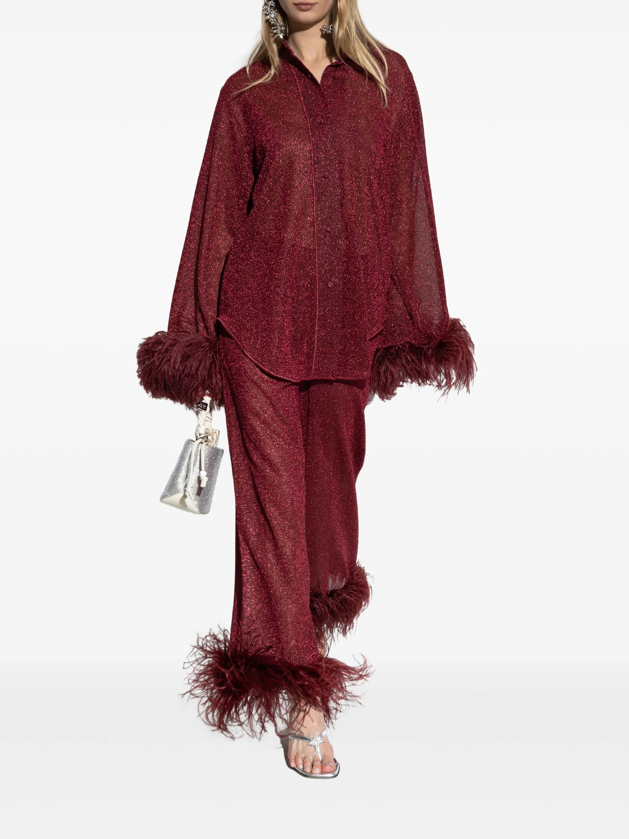 Plumage feather-trim trousers