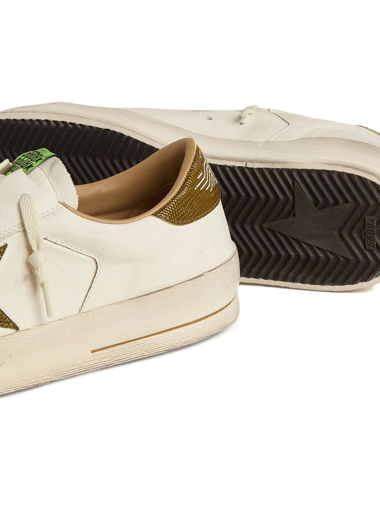 Stardan trainers in white leather with military-green snake-print leather star and heel tab