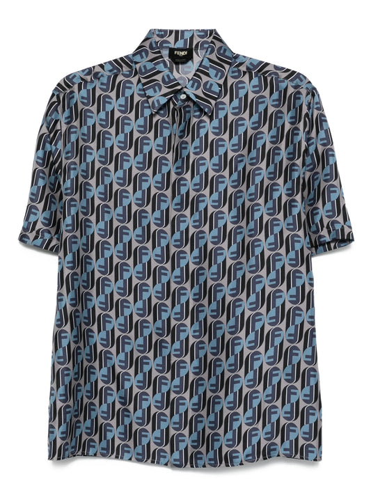 logo-print silk shirt