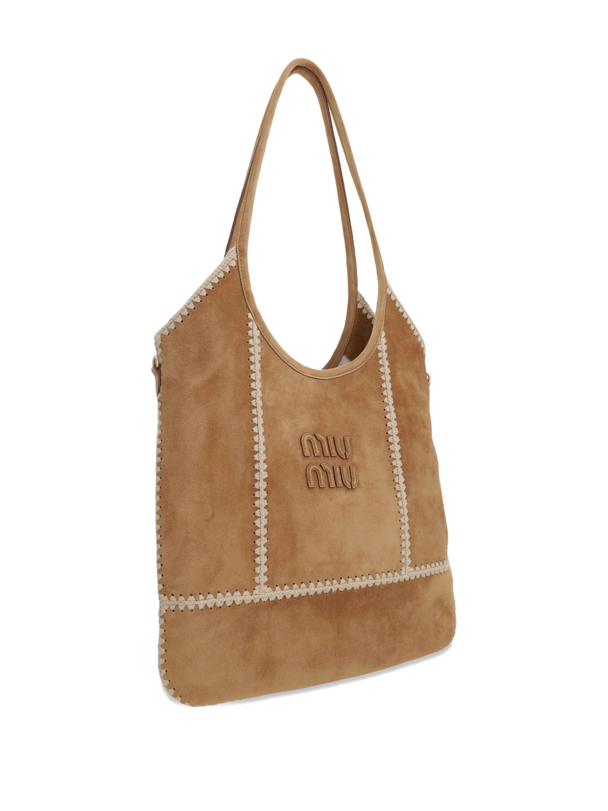 Miu Miu Ivy Suede Crochet Patchwork Tote