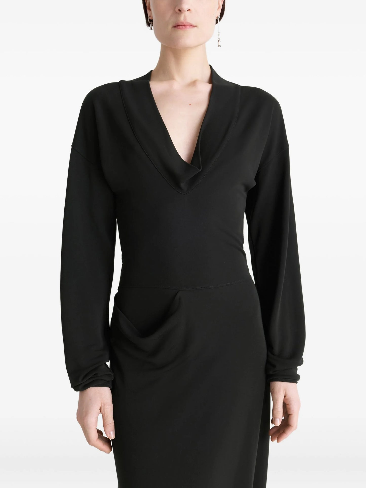 draped V-neck midi dress