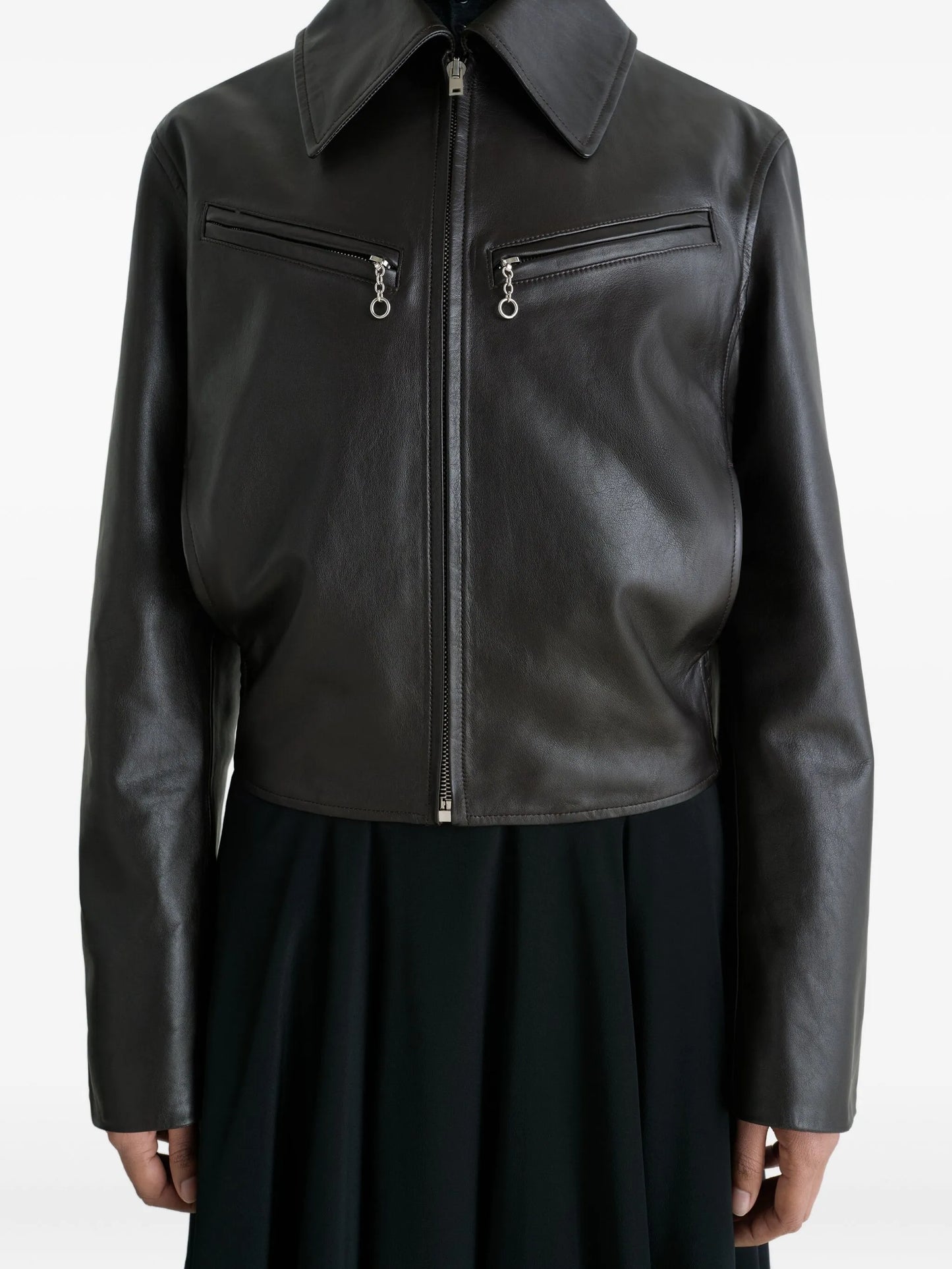 zip-front leather jacket