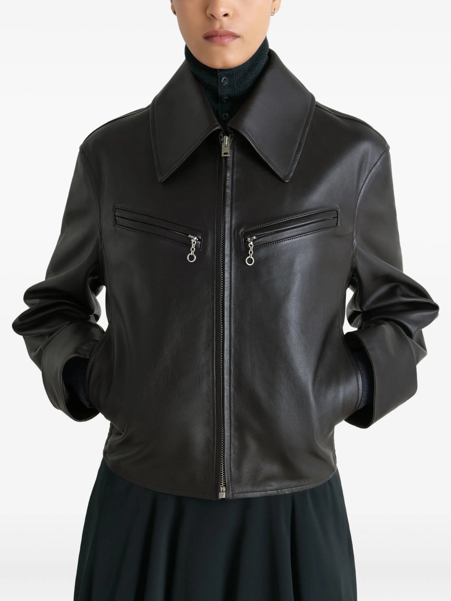 zip-front leather jacket