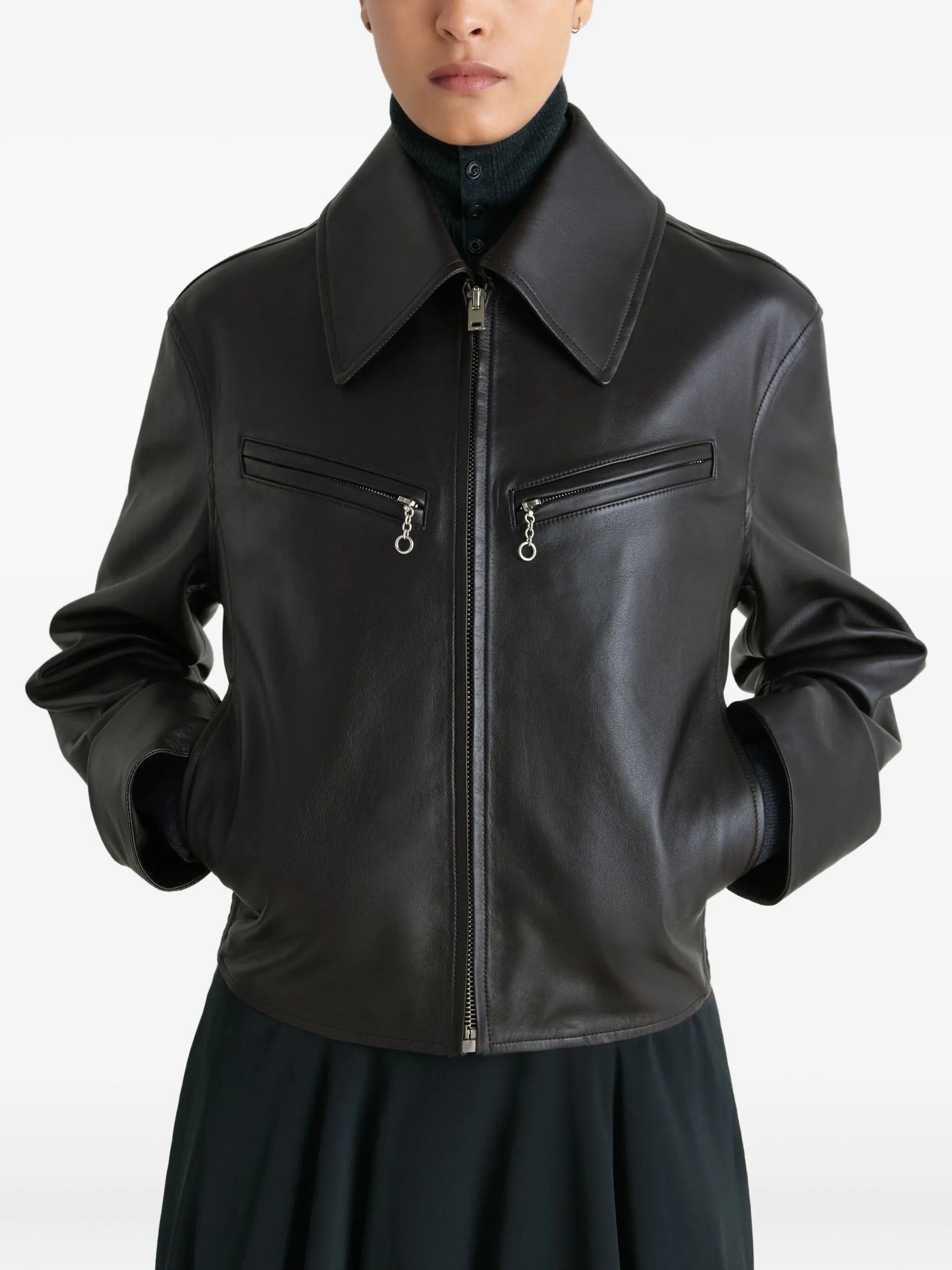 zip-front leather jacket
