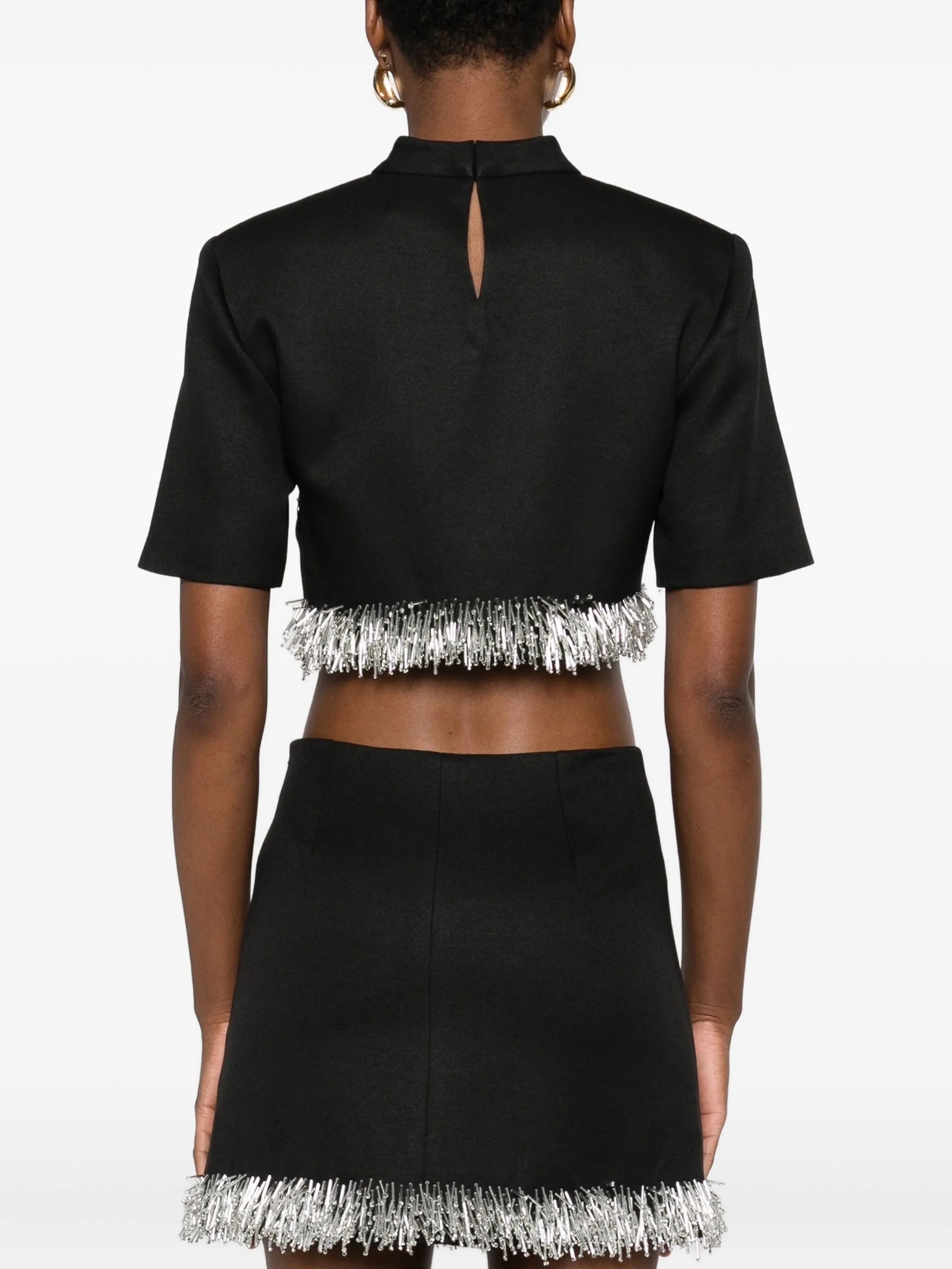 fringe-trimmed short-sleeve top
