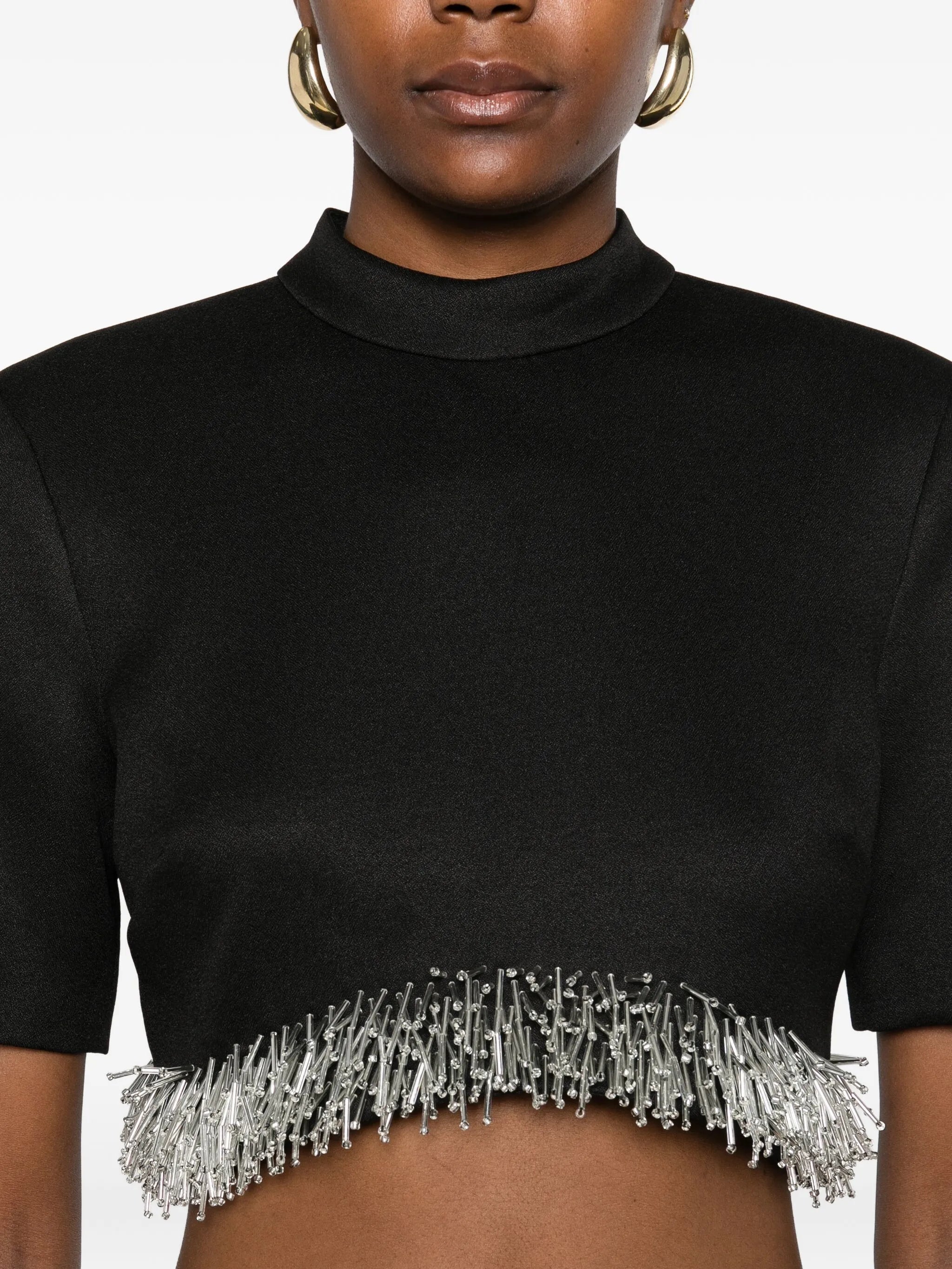 fringe-trimmed short-sleeve top