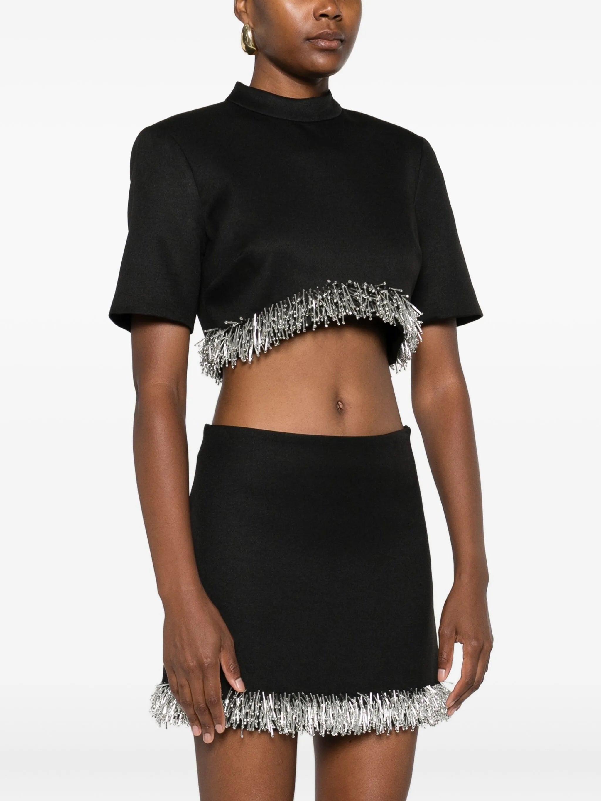 fringe-trimmed short-sleeve top