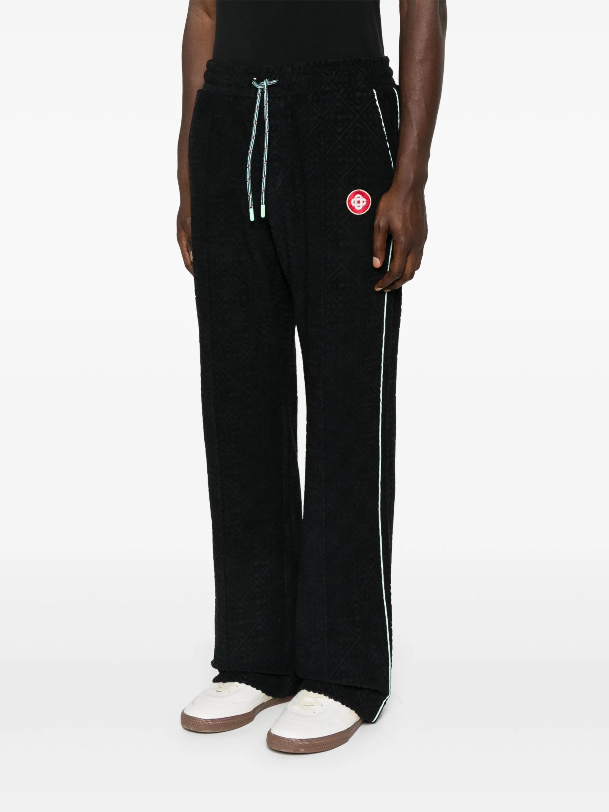 embroidered-logo straight-leg trousers