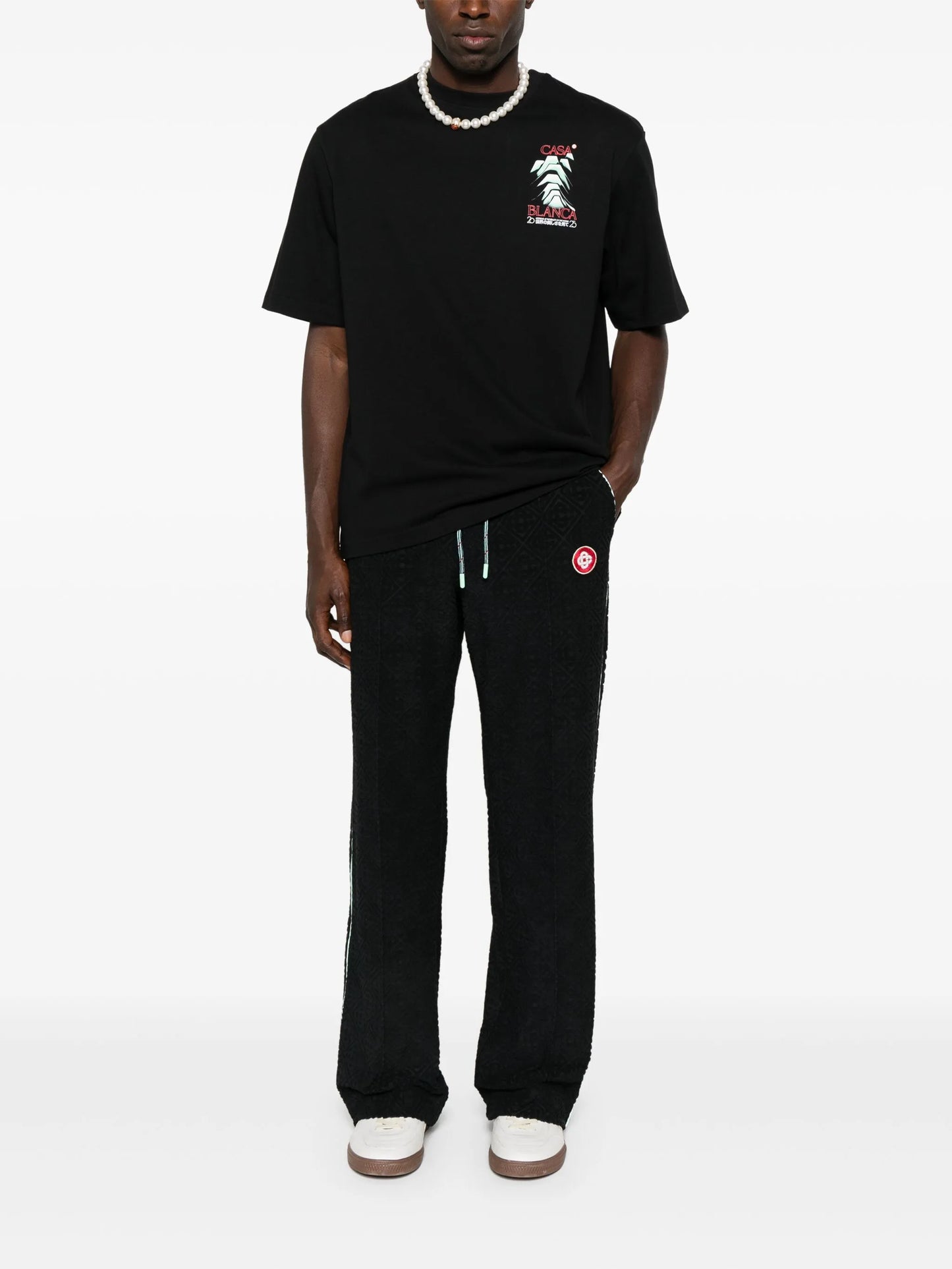 embroidered-logo straight-leg trousers