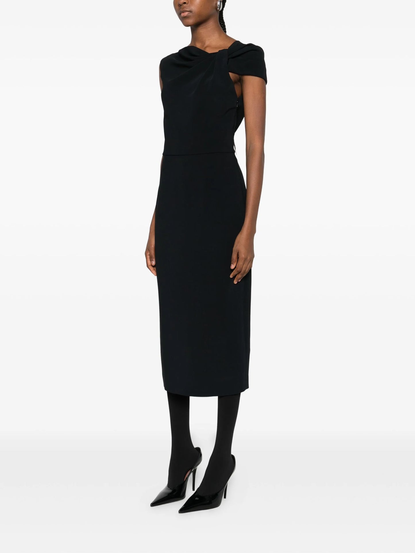 draped-detail one-shoulder midi dress