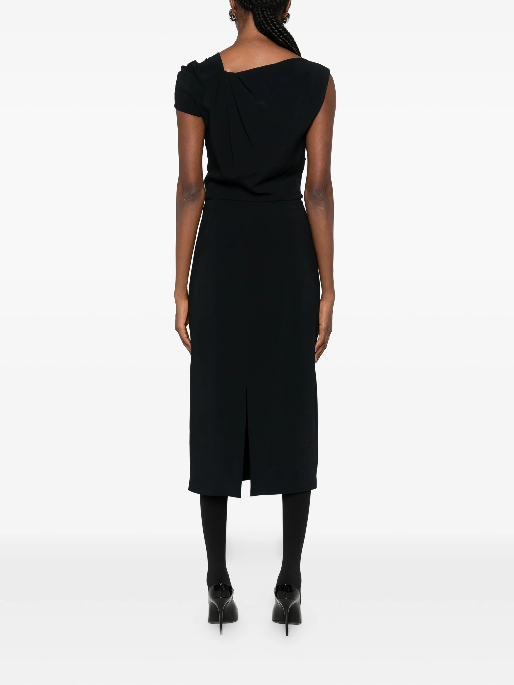 draped-detail one-shoulder midi dress