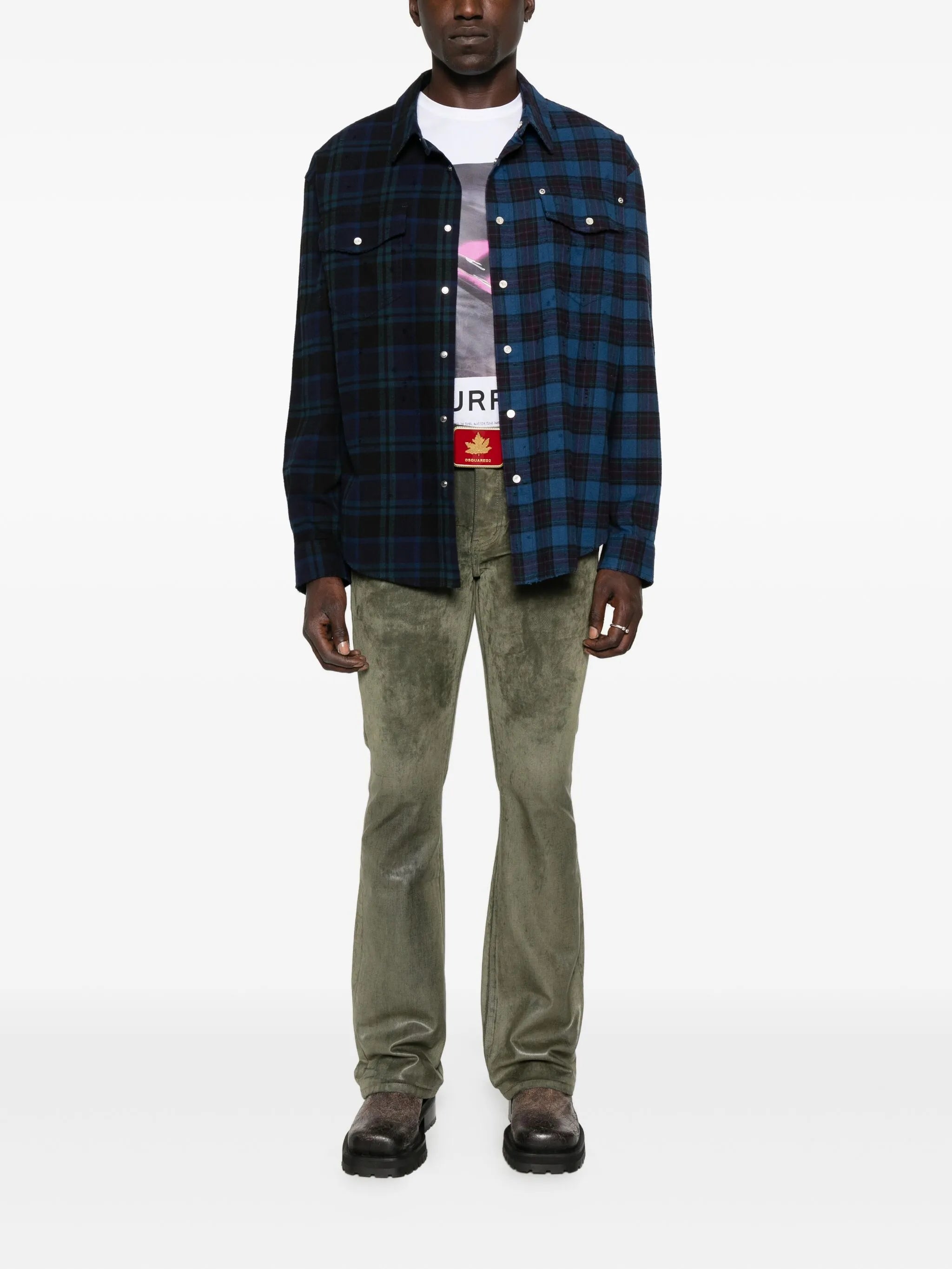 colour-block plaid shirt