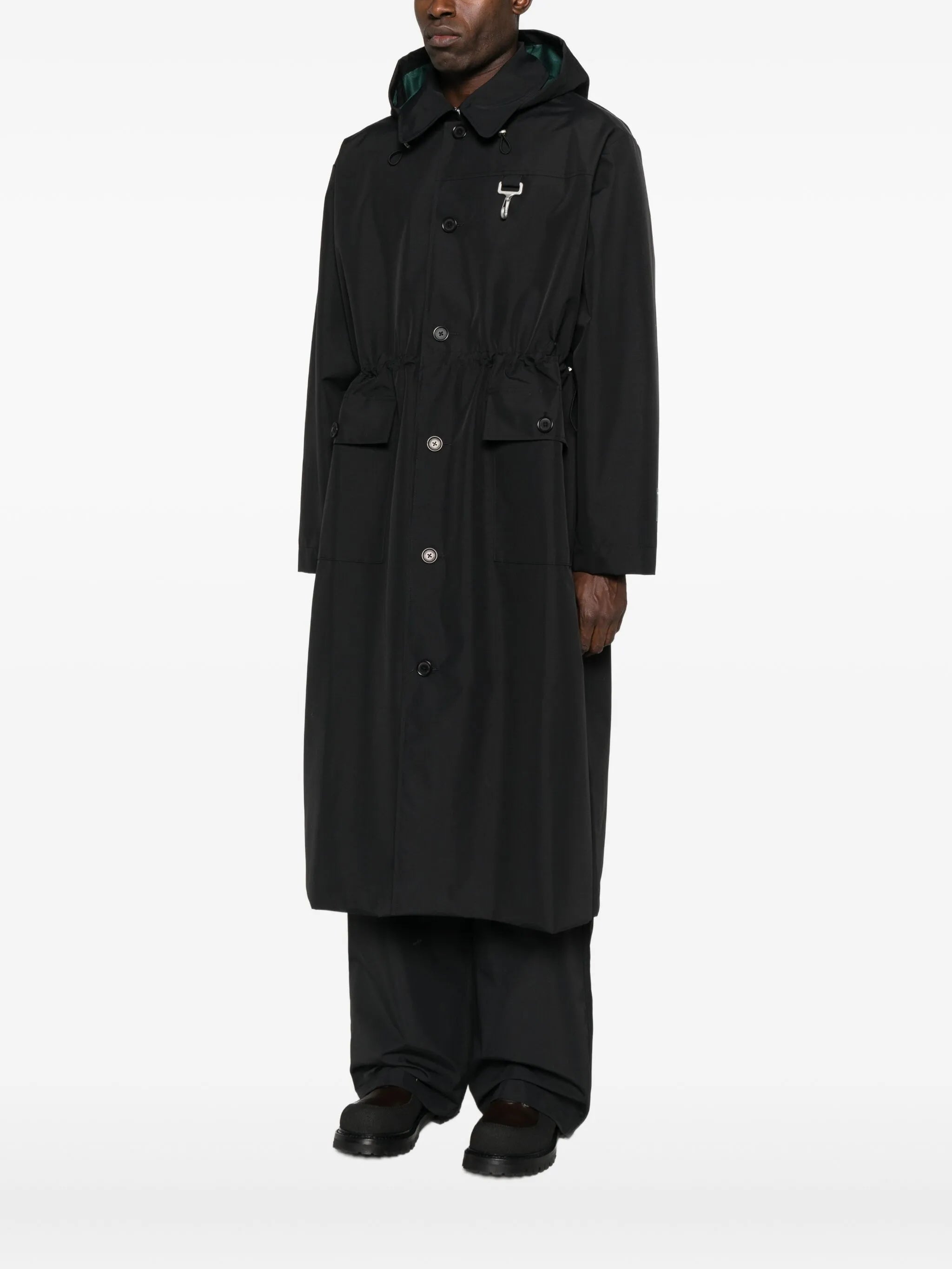 flap-pocket hooded raincoat