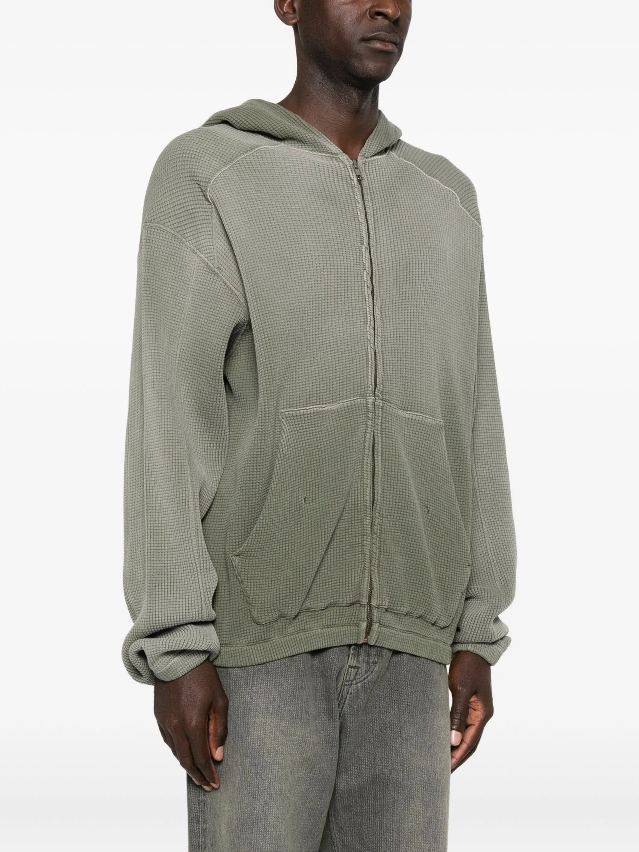 waffle-texture zip-up hoodie
