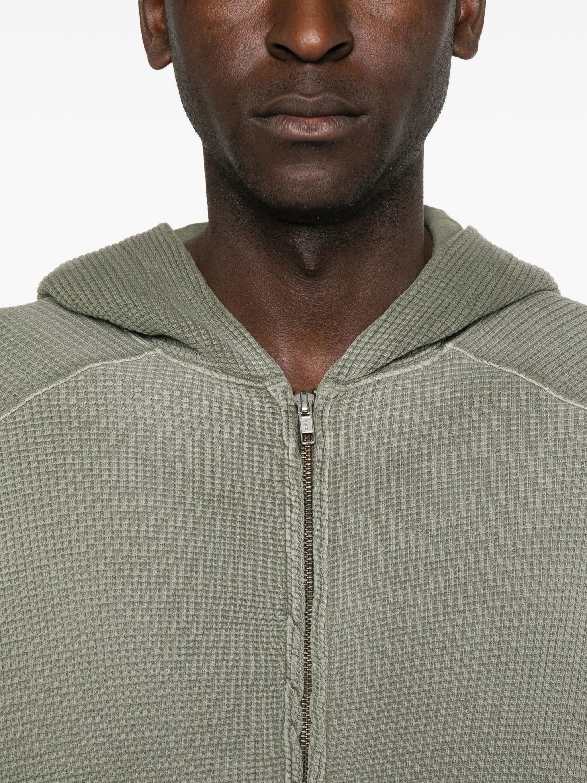 waffle-texture zip-up hoodie