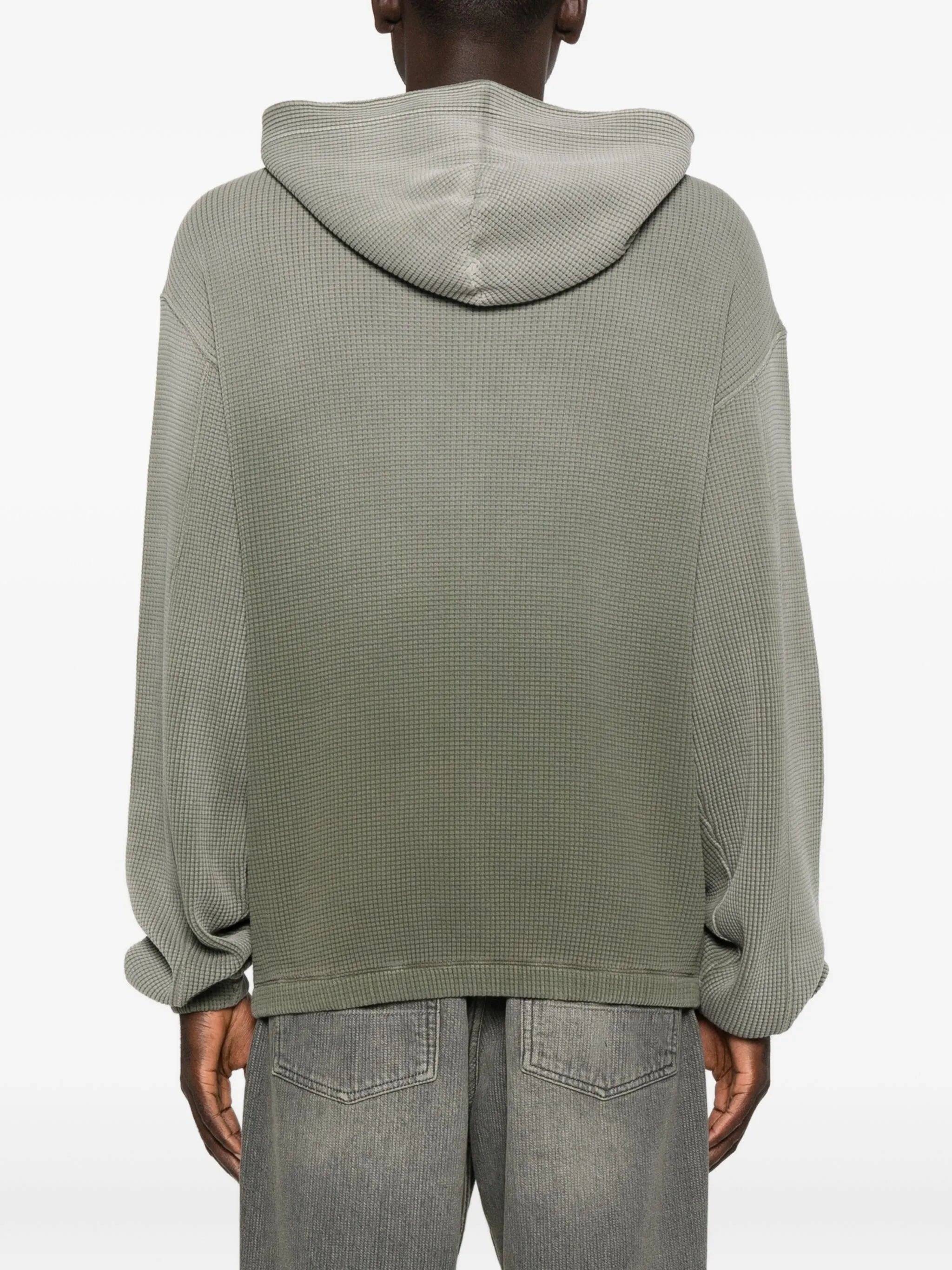 waffle-texture zip-up hoodie
