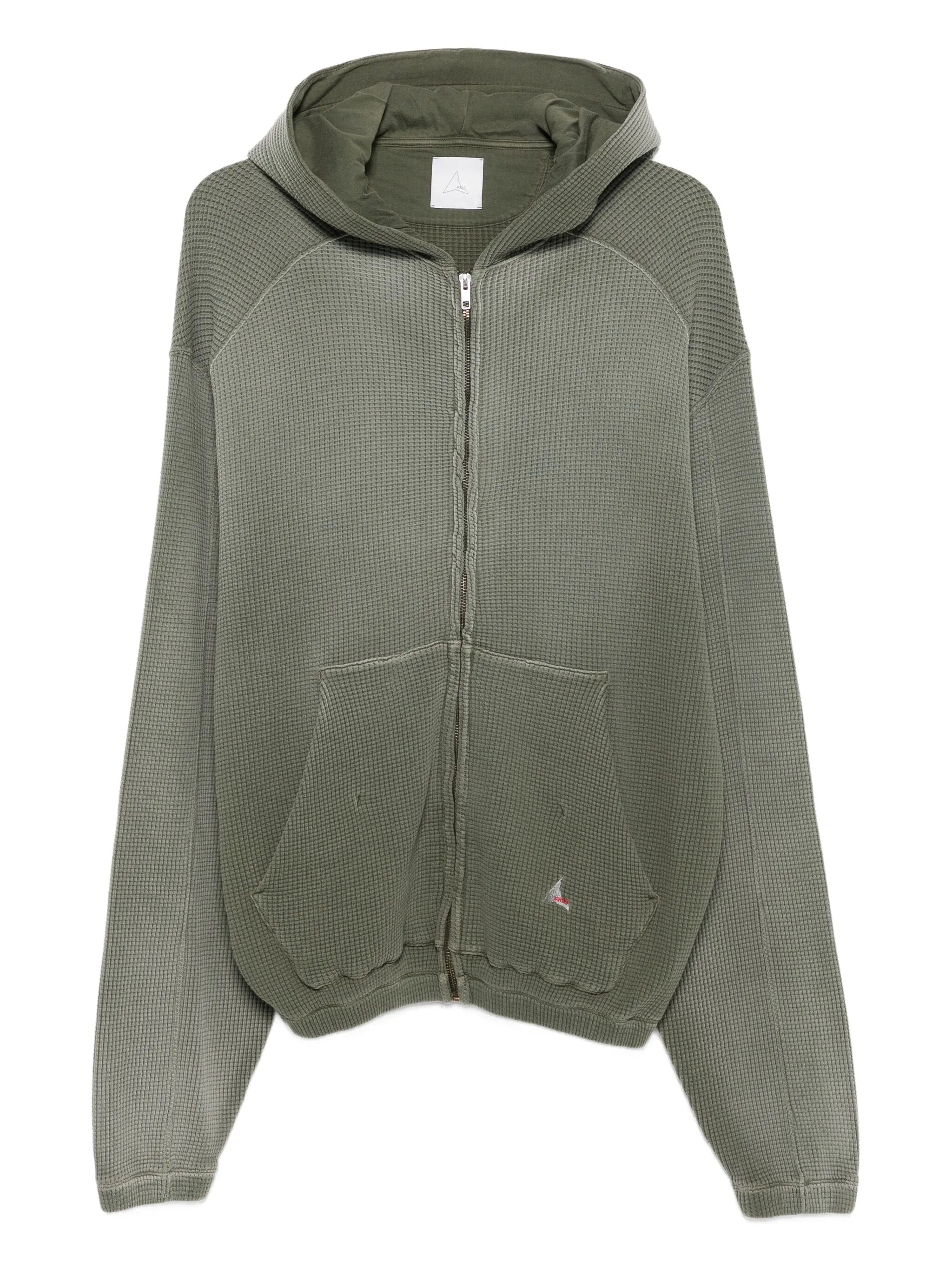 waffle-texture zip-up hoodie