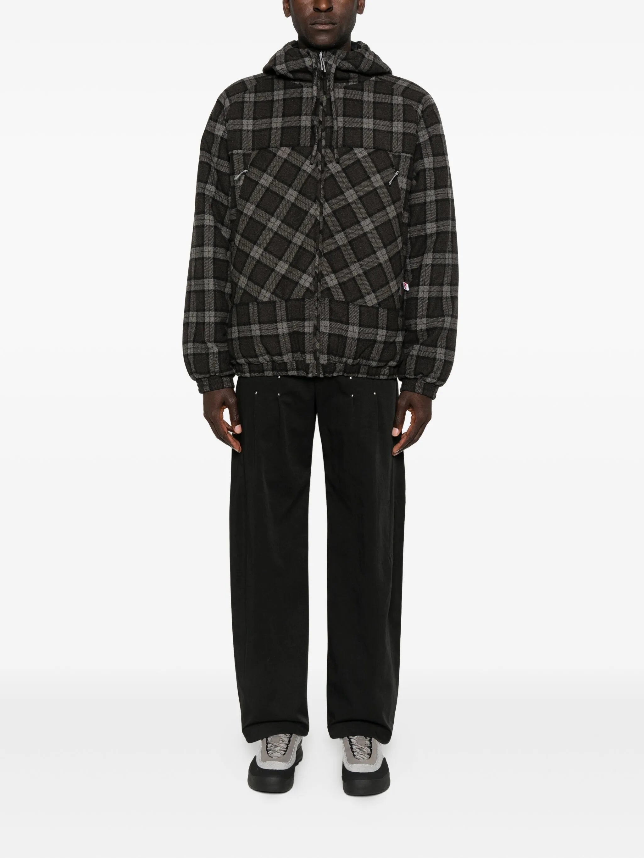 hooded checked jacket