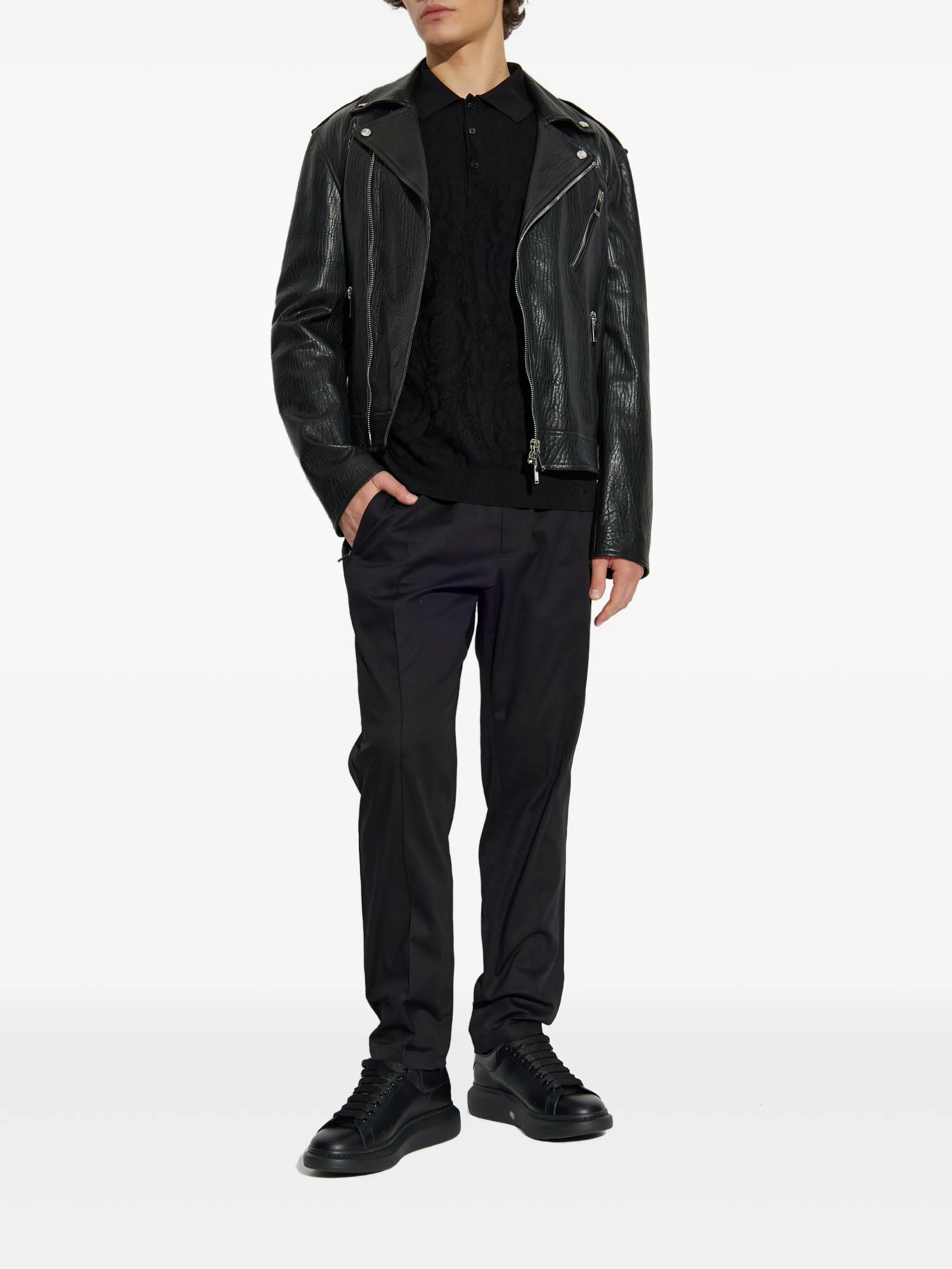 textured leather biker jacket