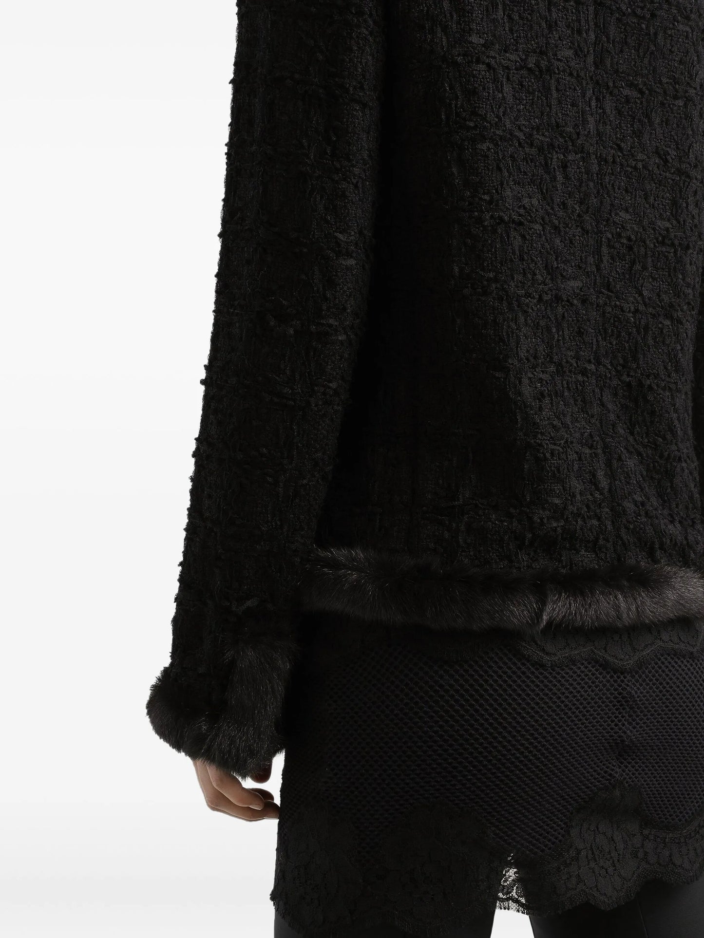 fur-trimmed tweed jacket