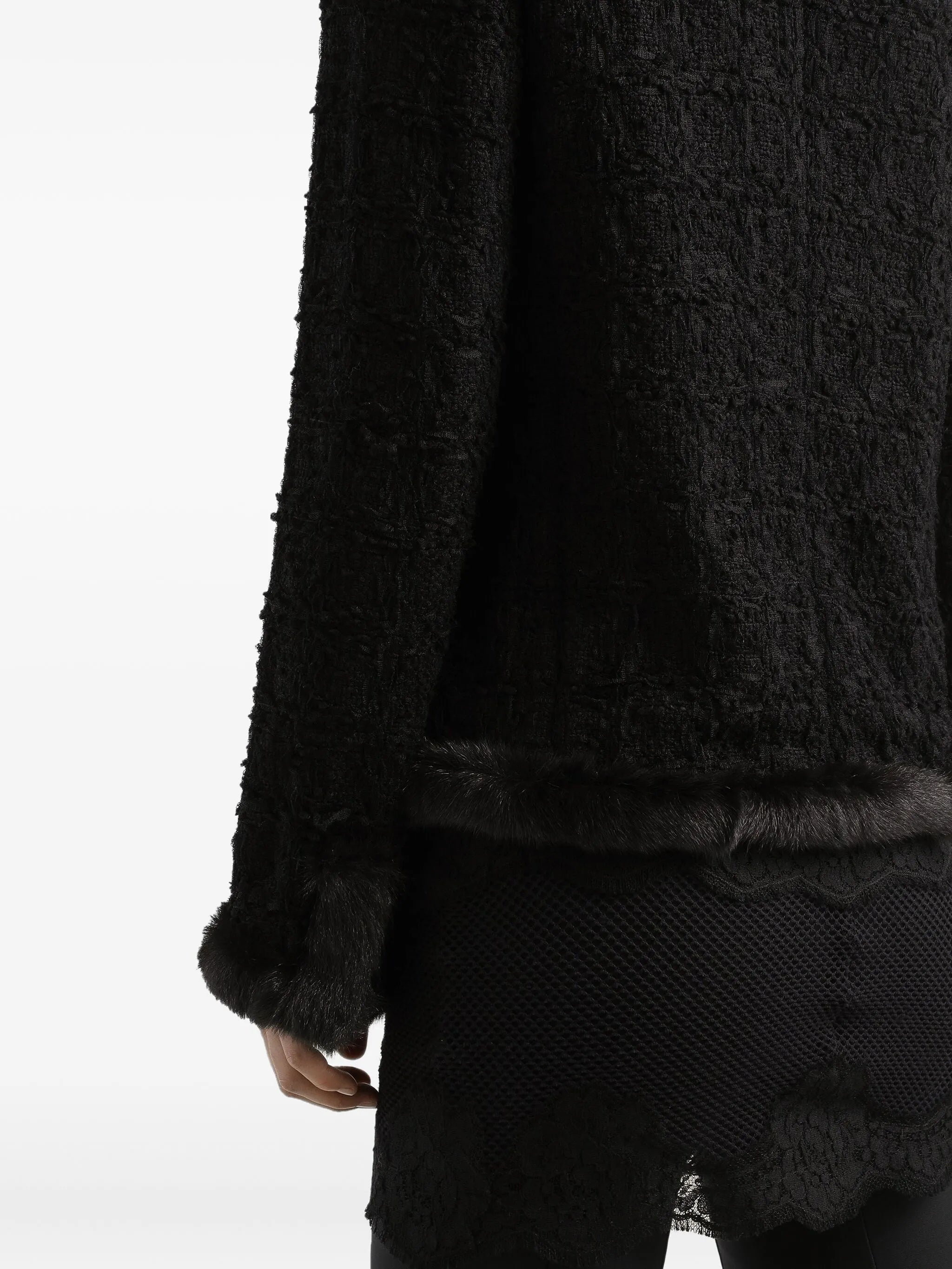 fur-trimmed tweed jacket