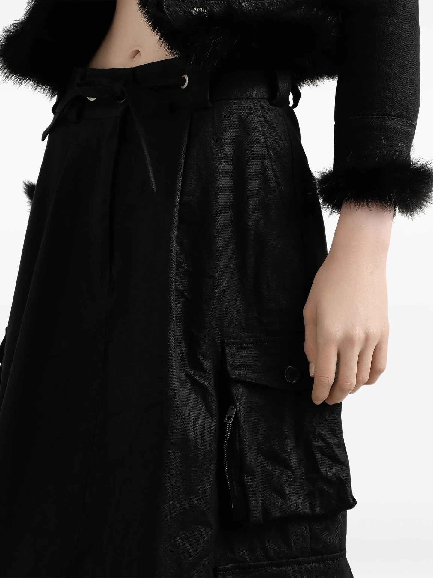 drawstring cargo midi skirt