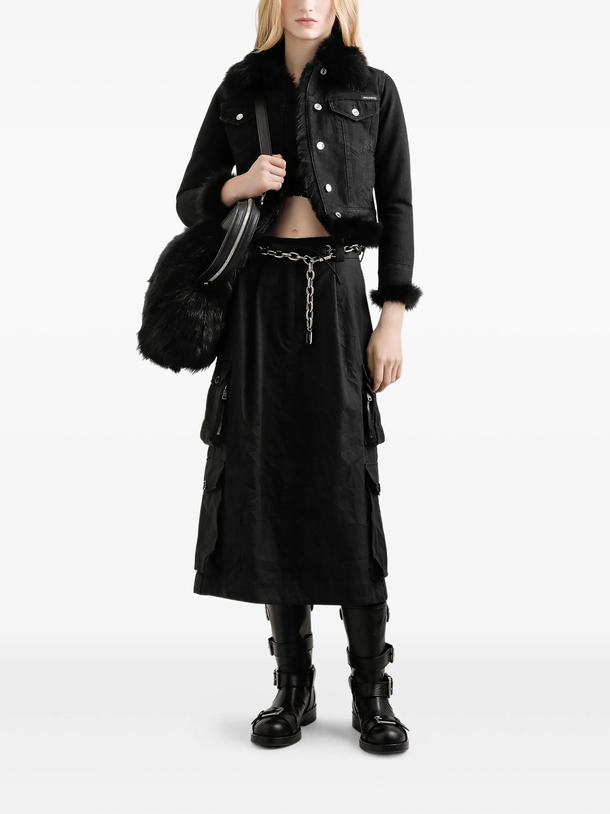 drawstring cargo midi skirt