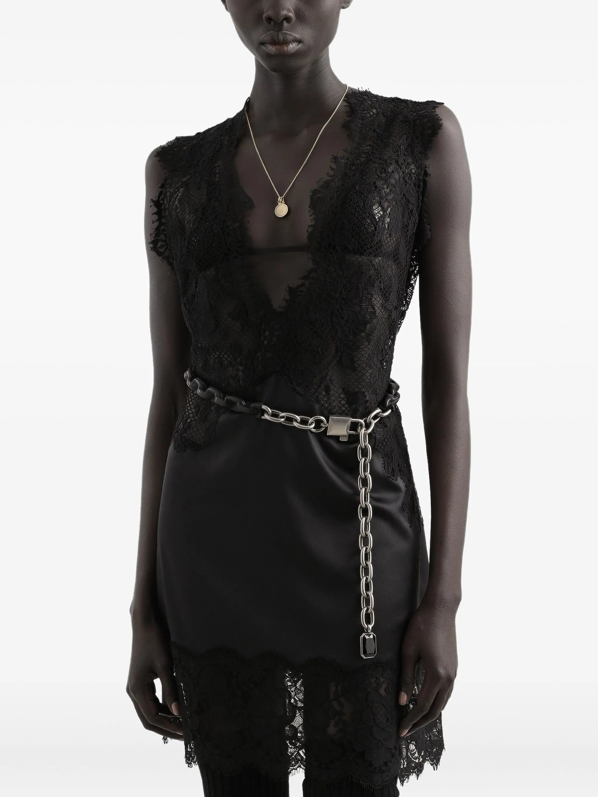 lace-trimmed slip mini dress
