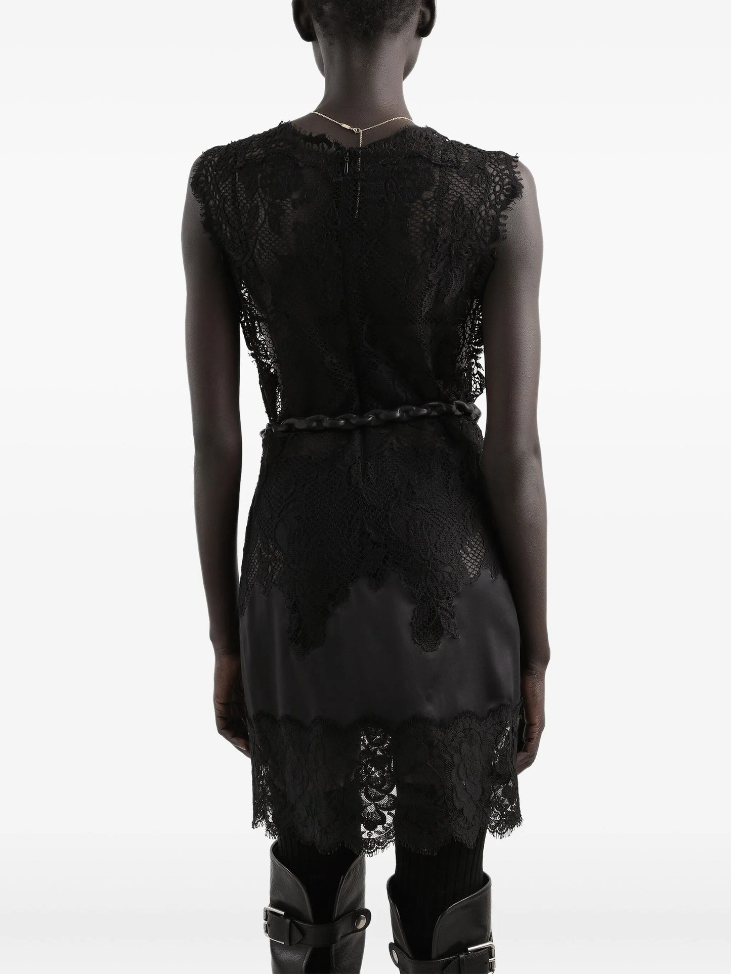 lace-trimmed slip mini dress