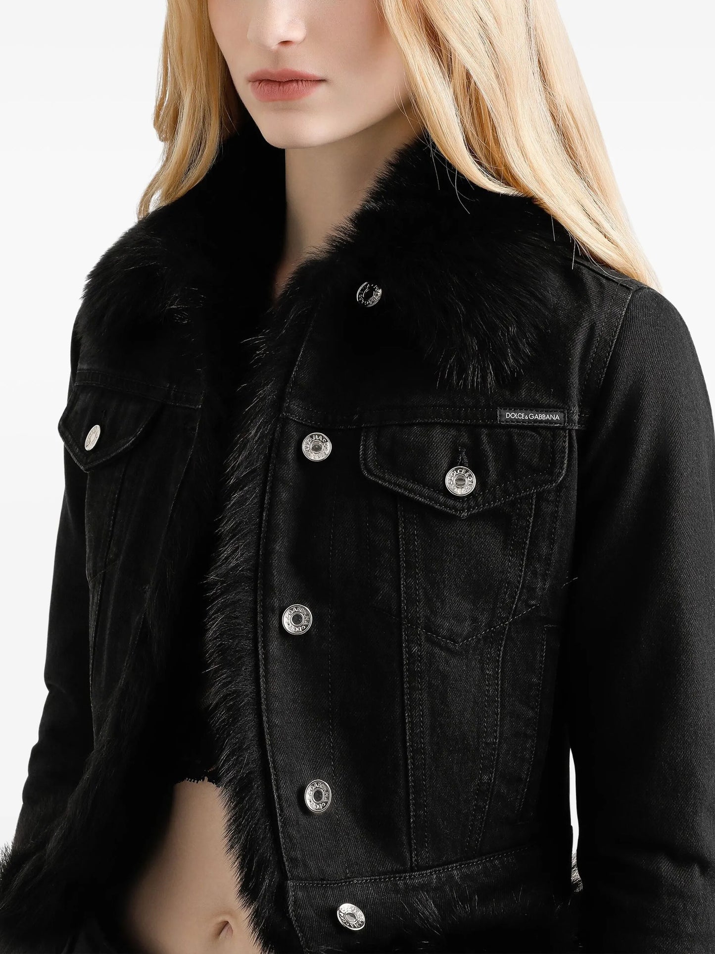 faux fur-trimmed denim jacket