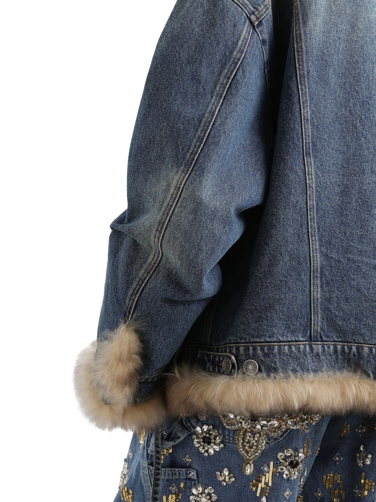 faux-fur detail denim coat