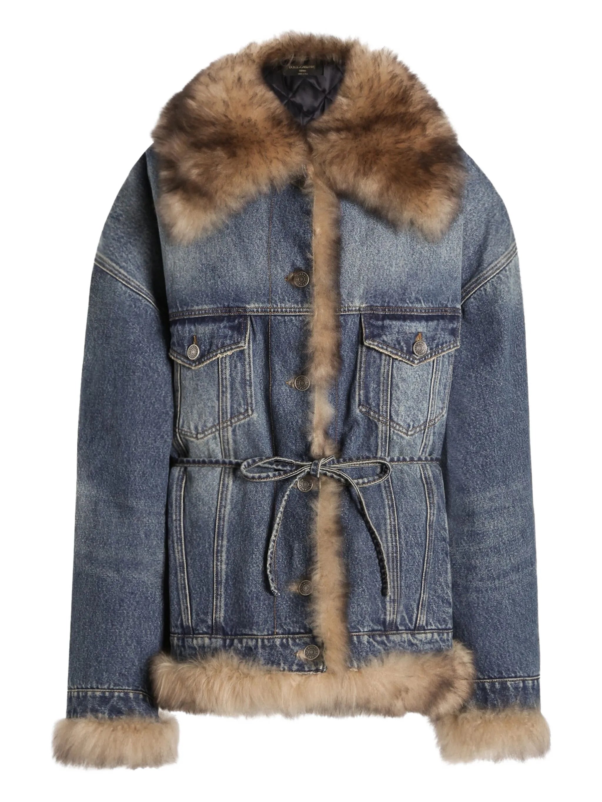 faux-fur detail denim coat
