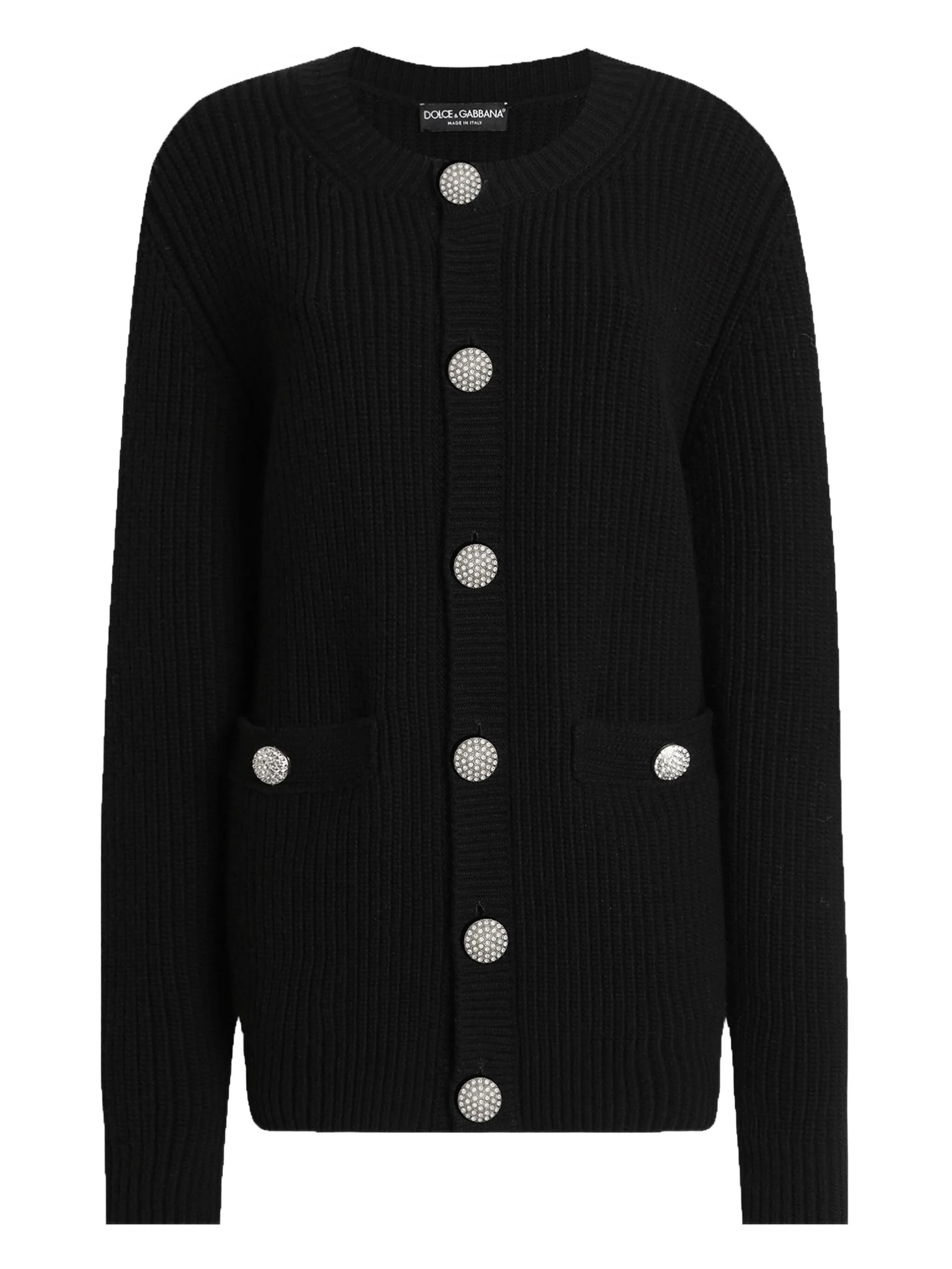 jewel-button ribbed cardigan