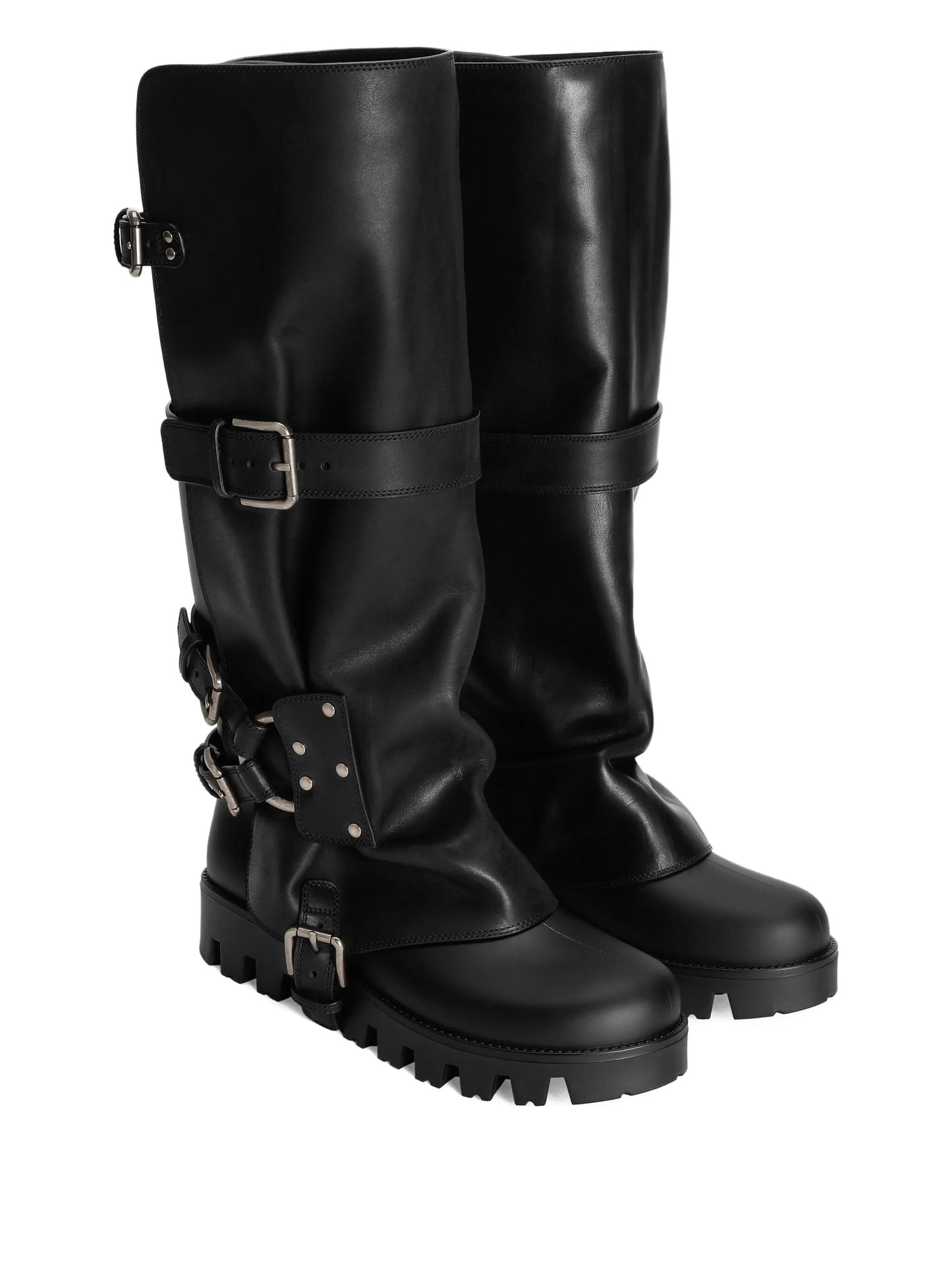 buckle-strap biker boots