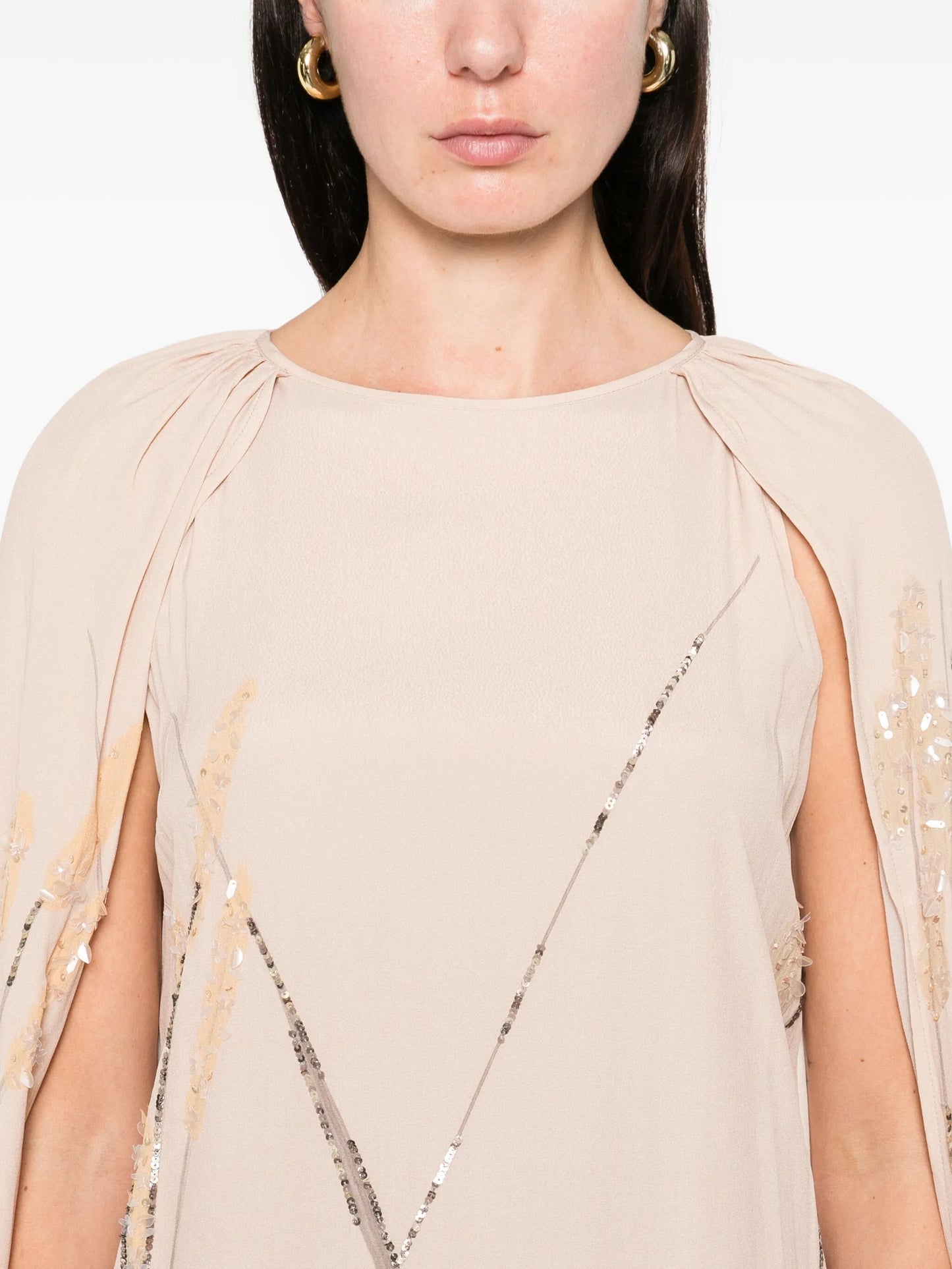 minnie embroidered cape maxi dress