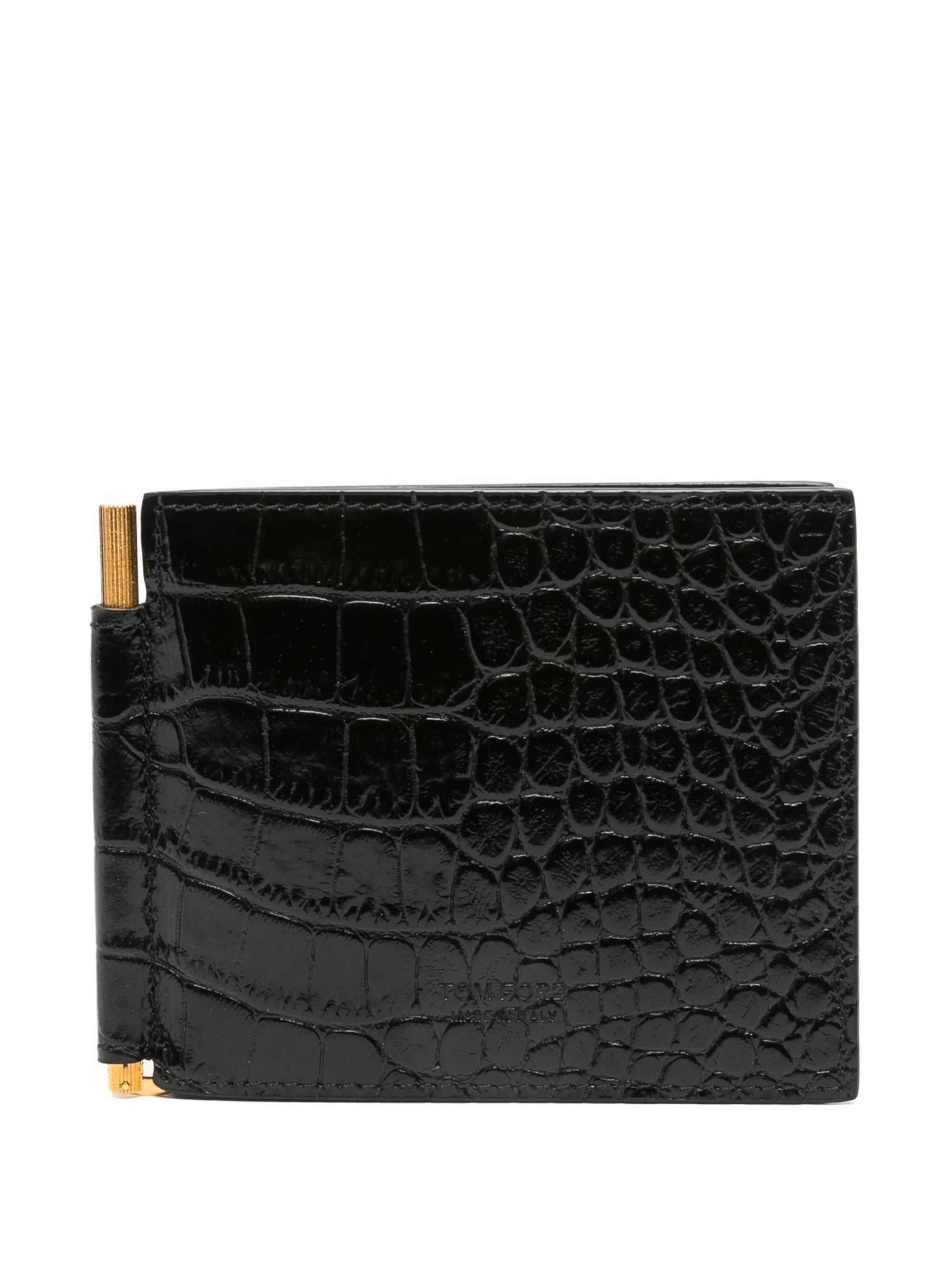 crocodile-print money clip wallet