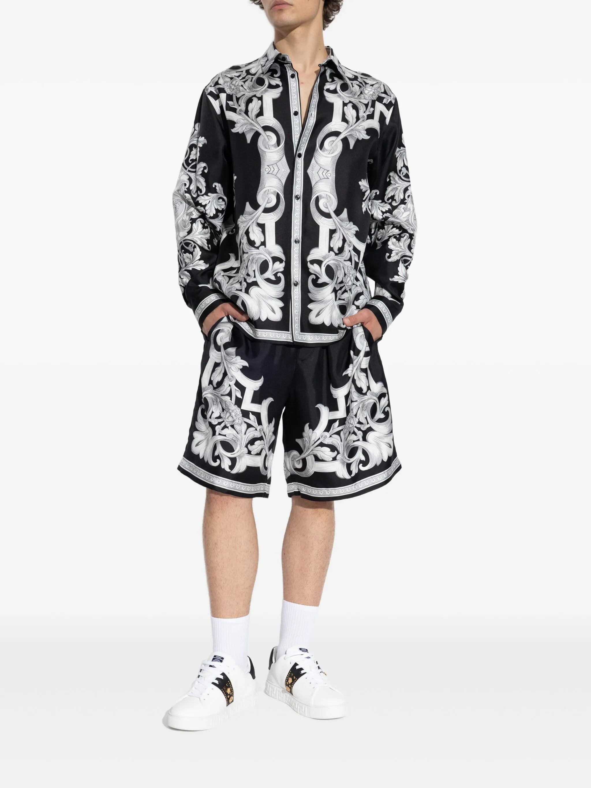 Barocco-print silk shirt