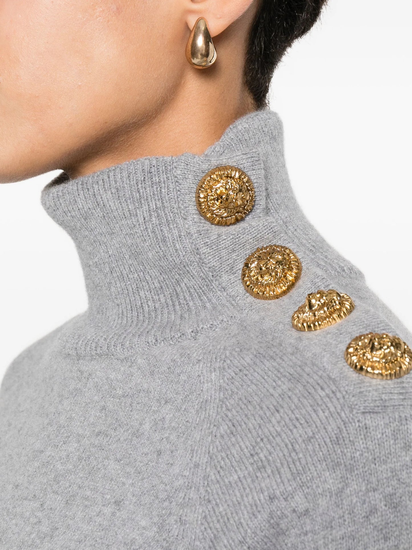 high-collar button-detail sweater