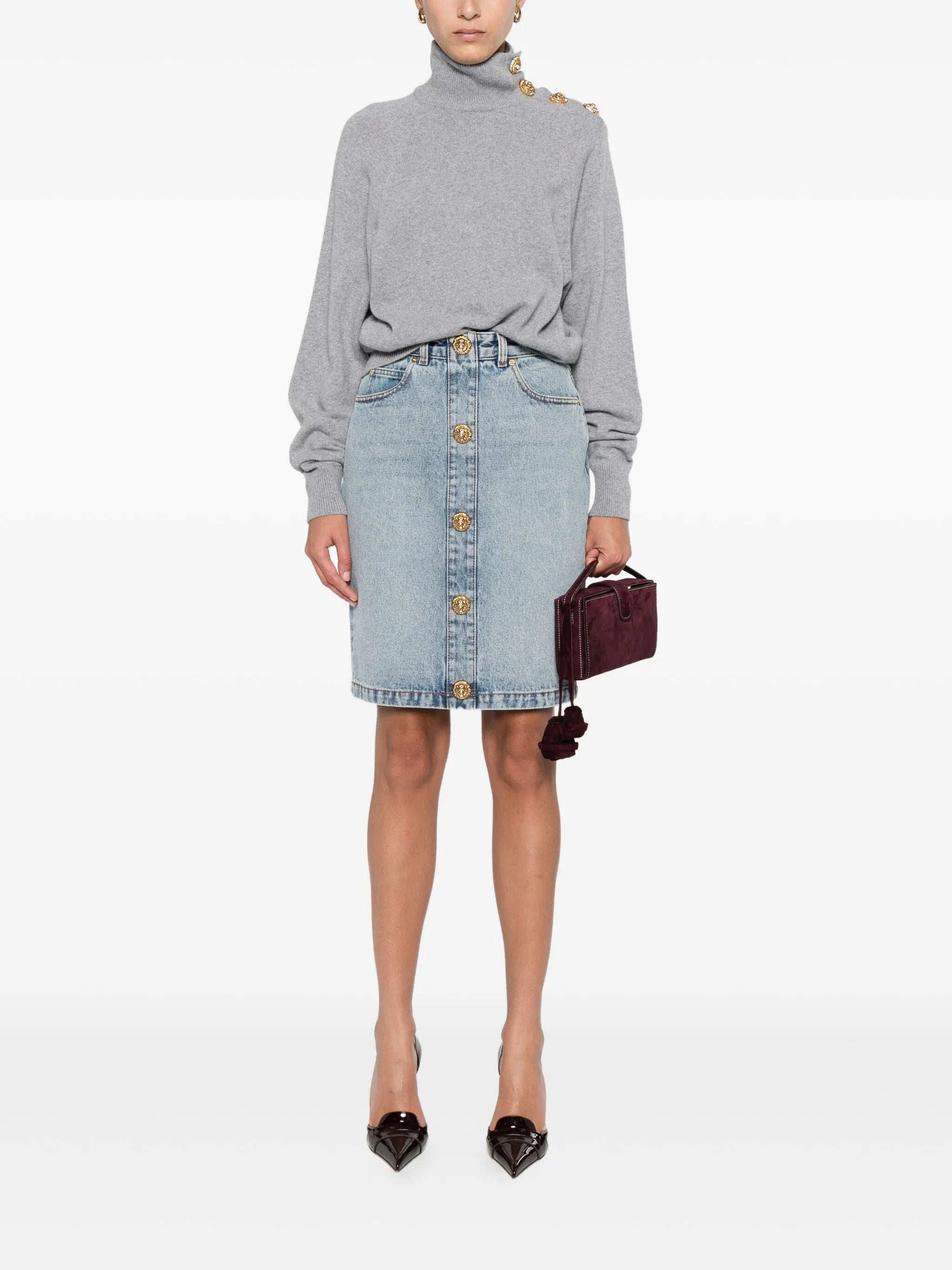 high-collar button-detail sweater