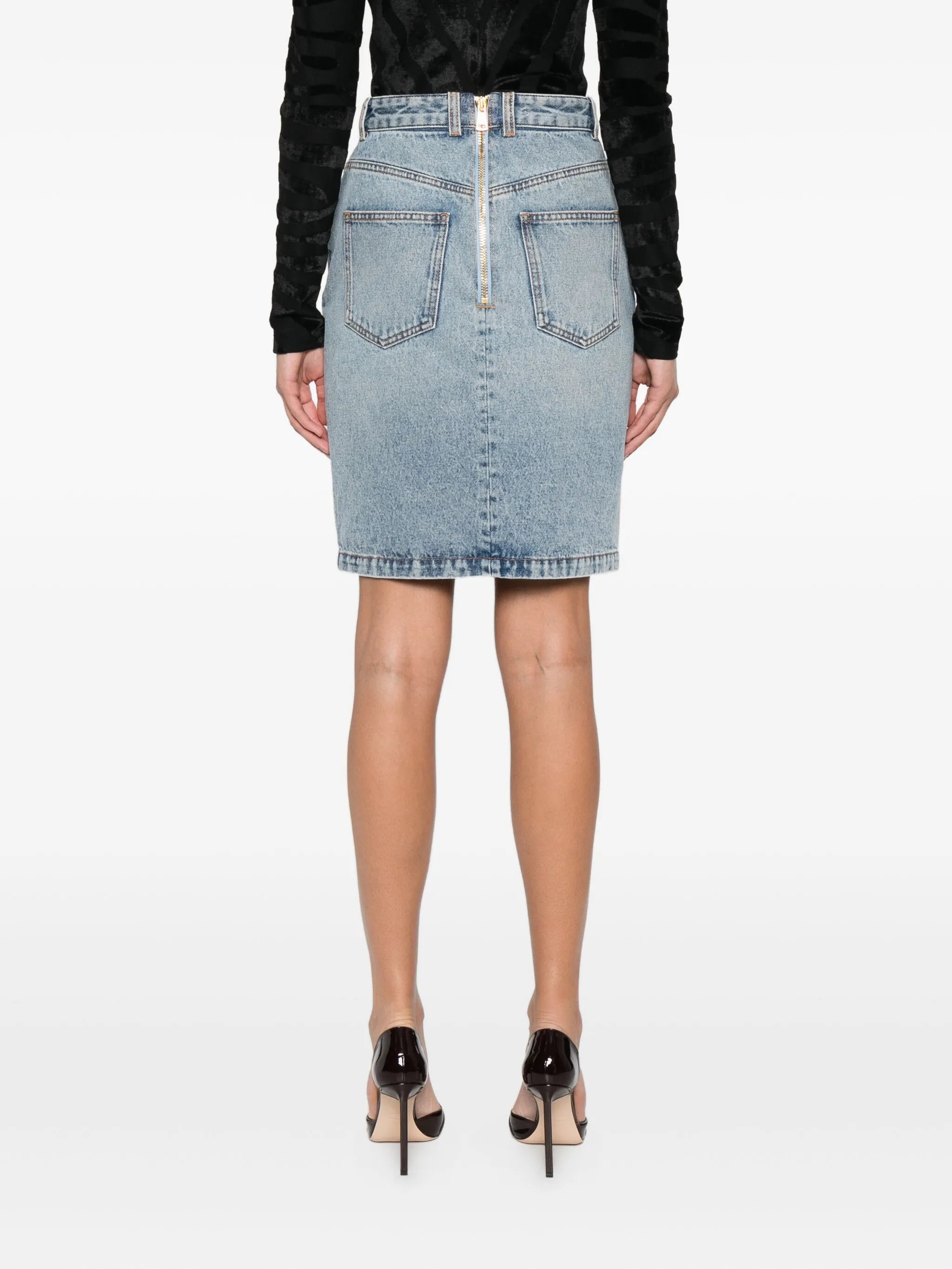 button-detail denim skirt