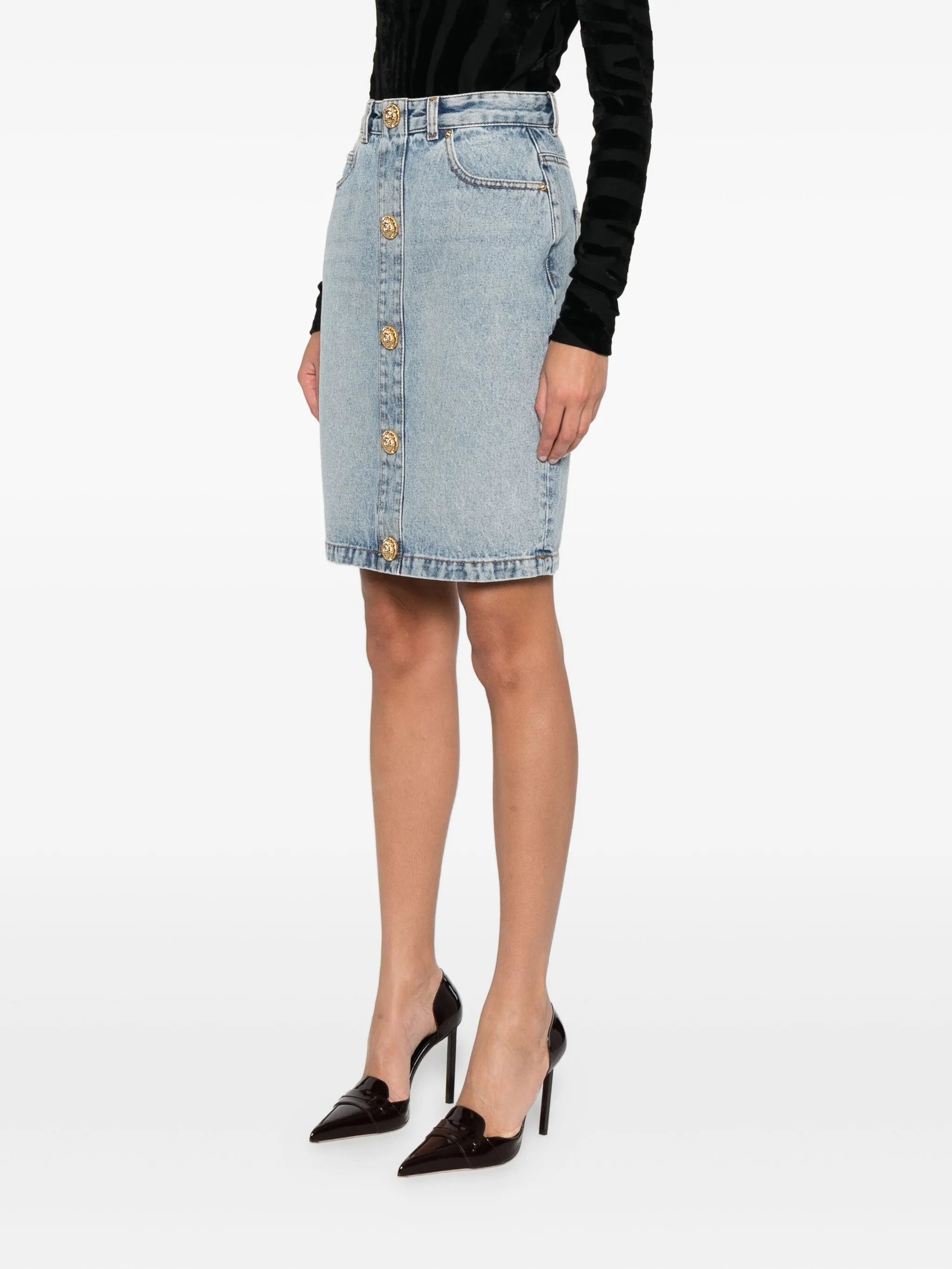 button-detail denim skirt