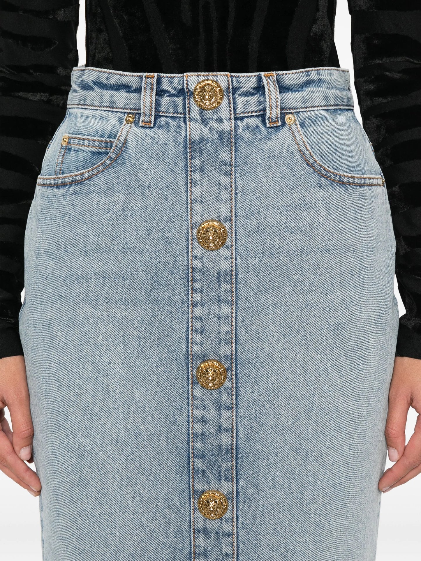 button-detail denim skirt