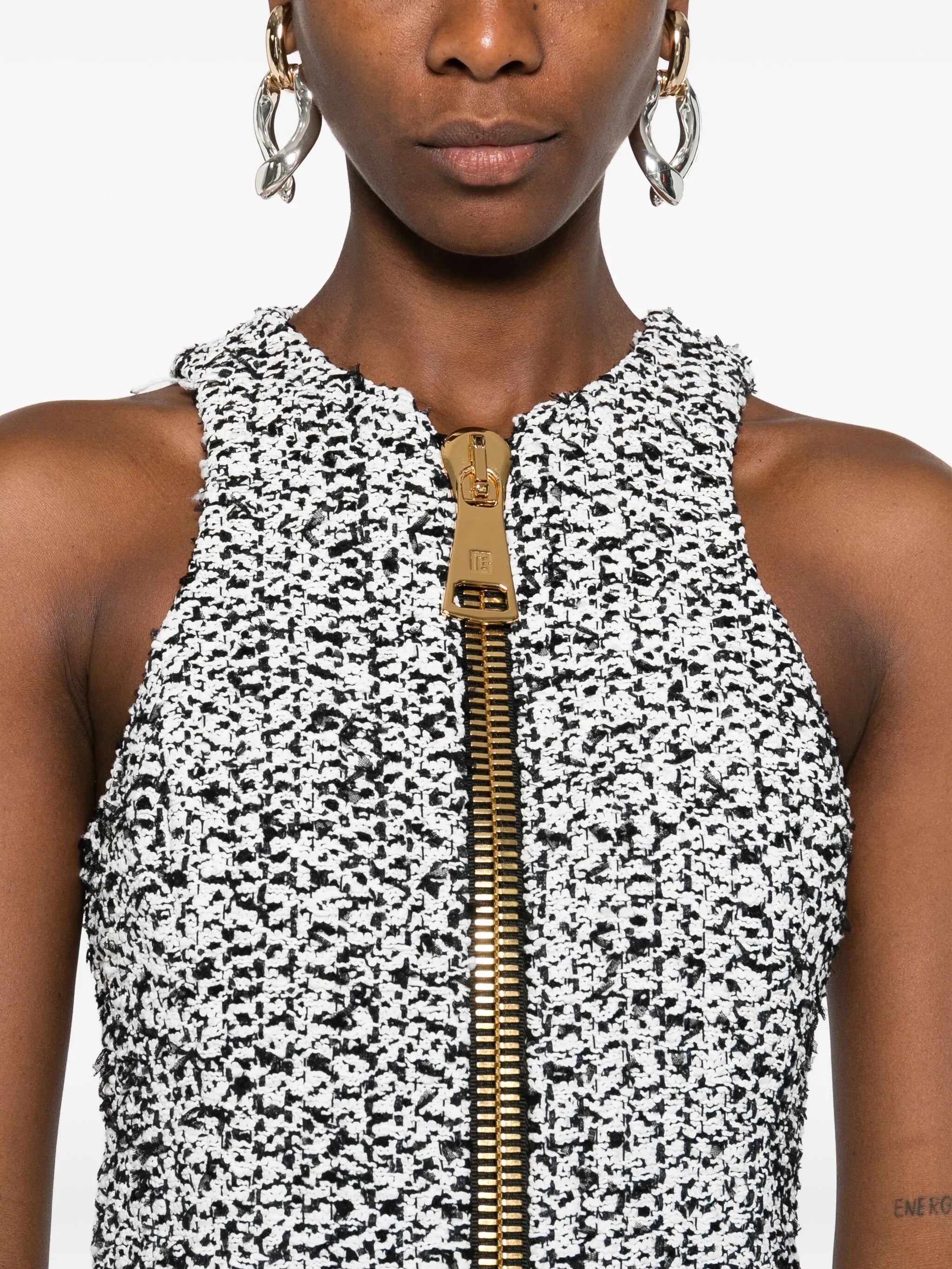 zip-front tweed mini dress