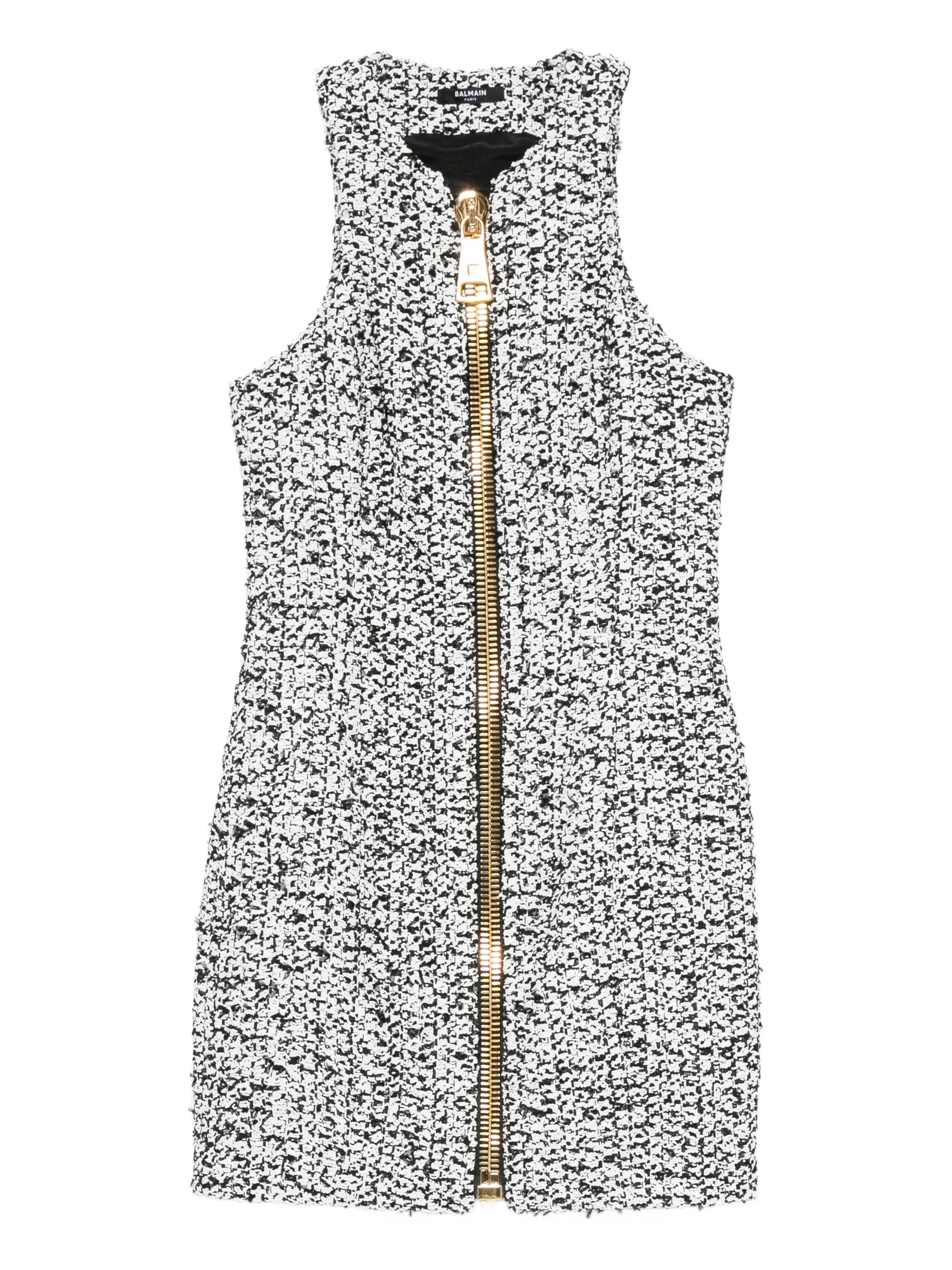 zip-front tweed mini dress