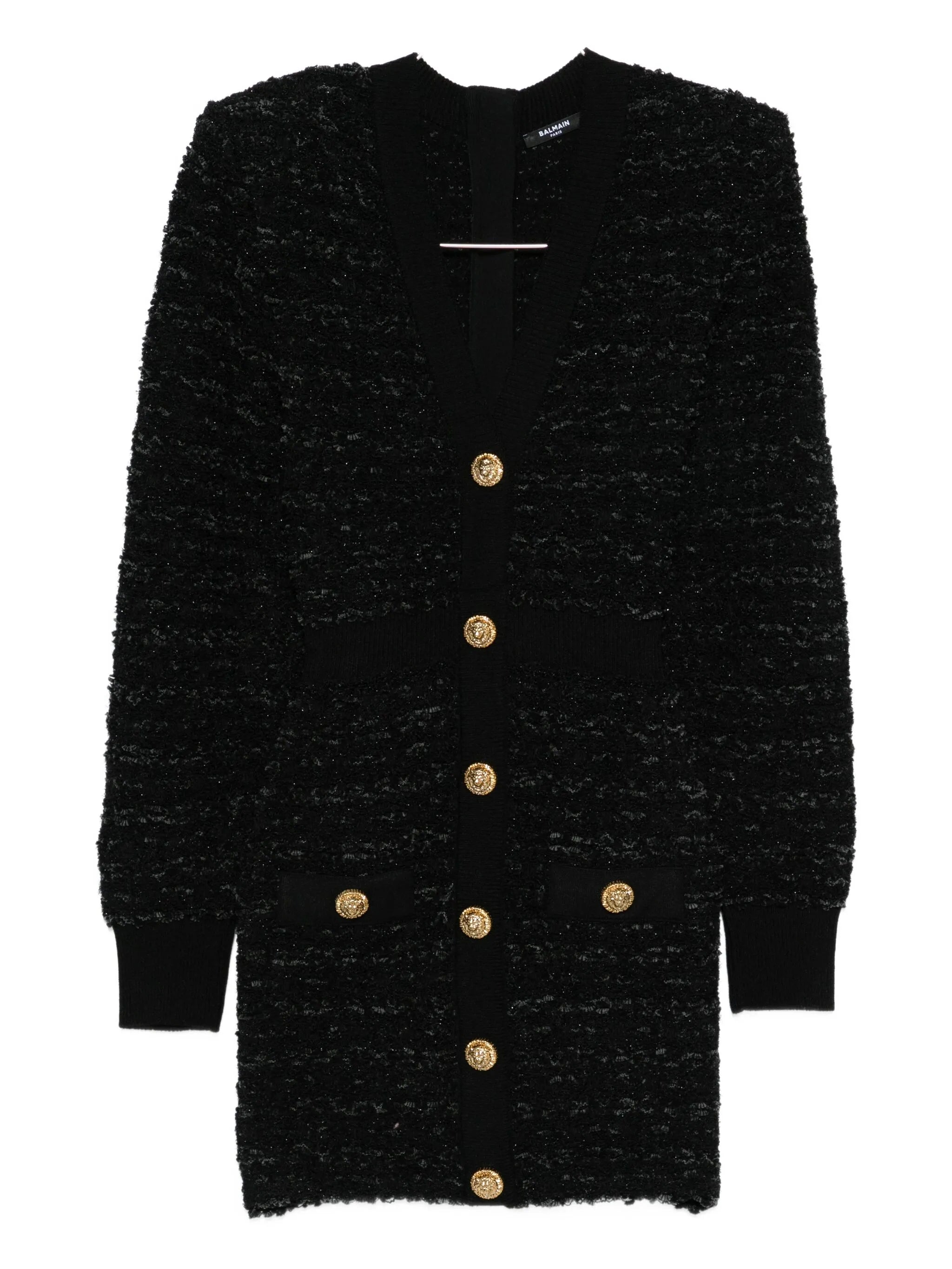 pockets button knit tweed dress